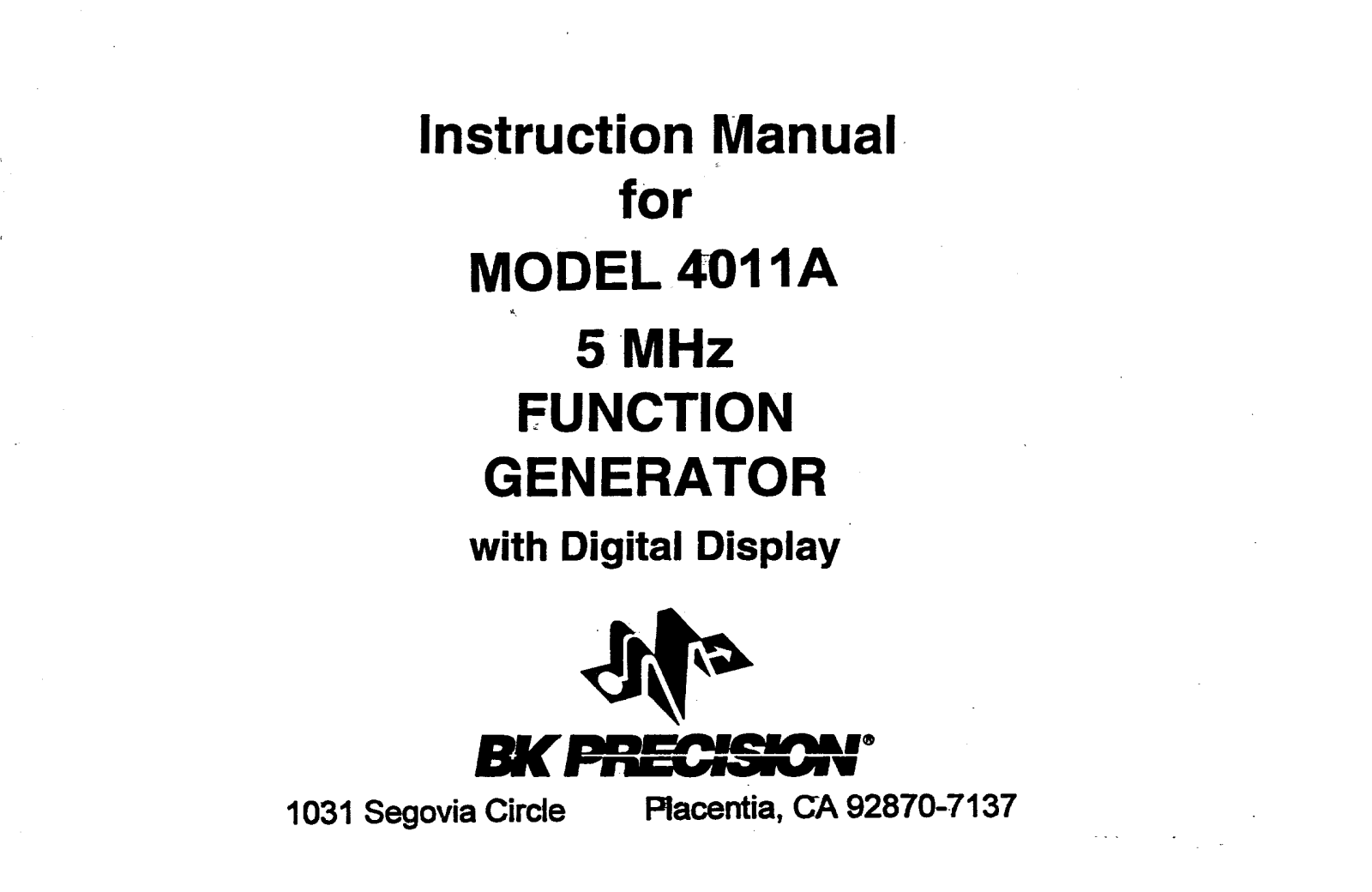 BK Precision 4011A User Manual