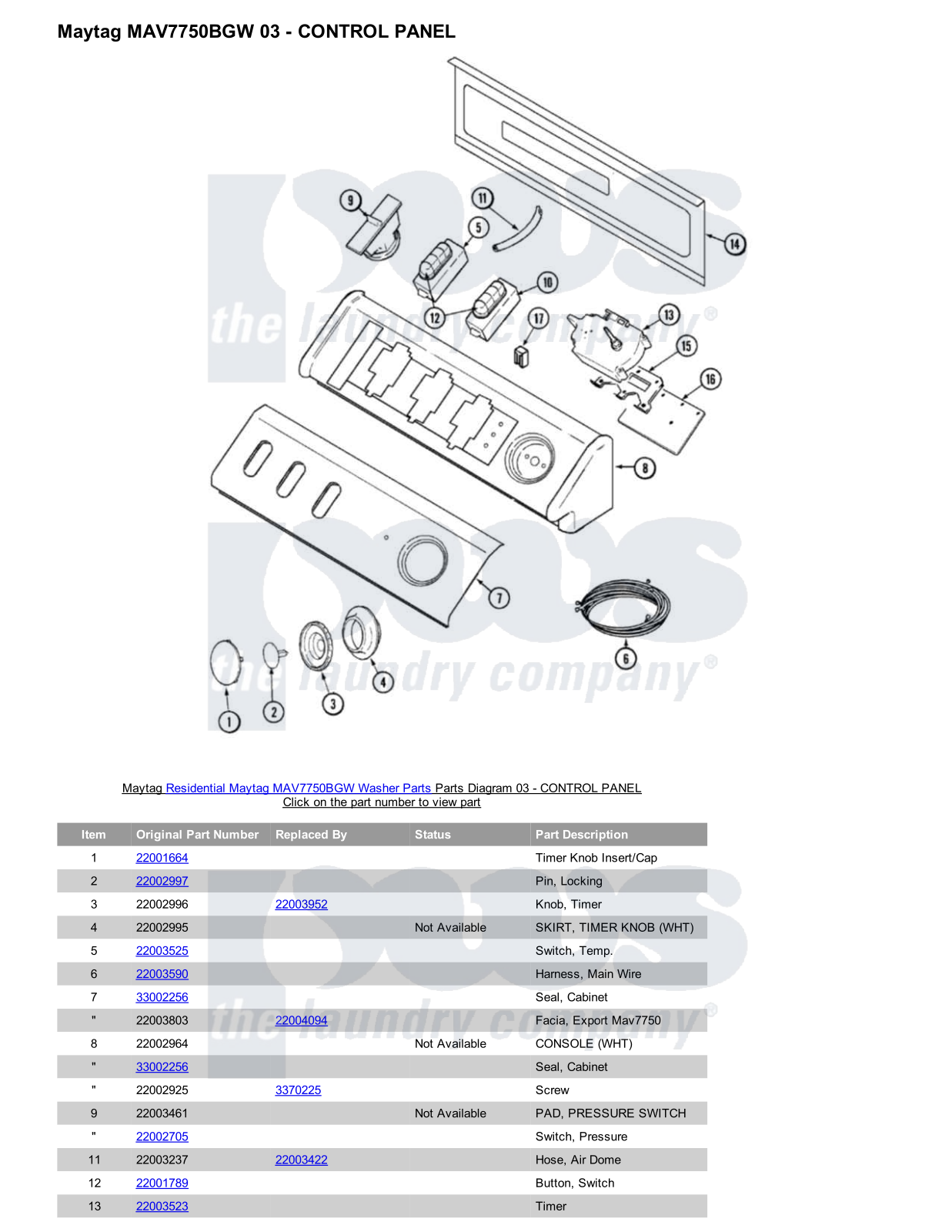 Maytag MAV7750BGW Parts Diagram