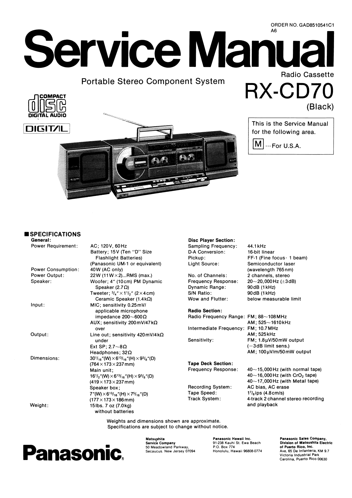 Panasonic RXCD-70 Service manual