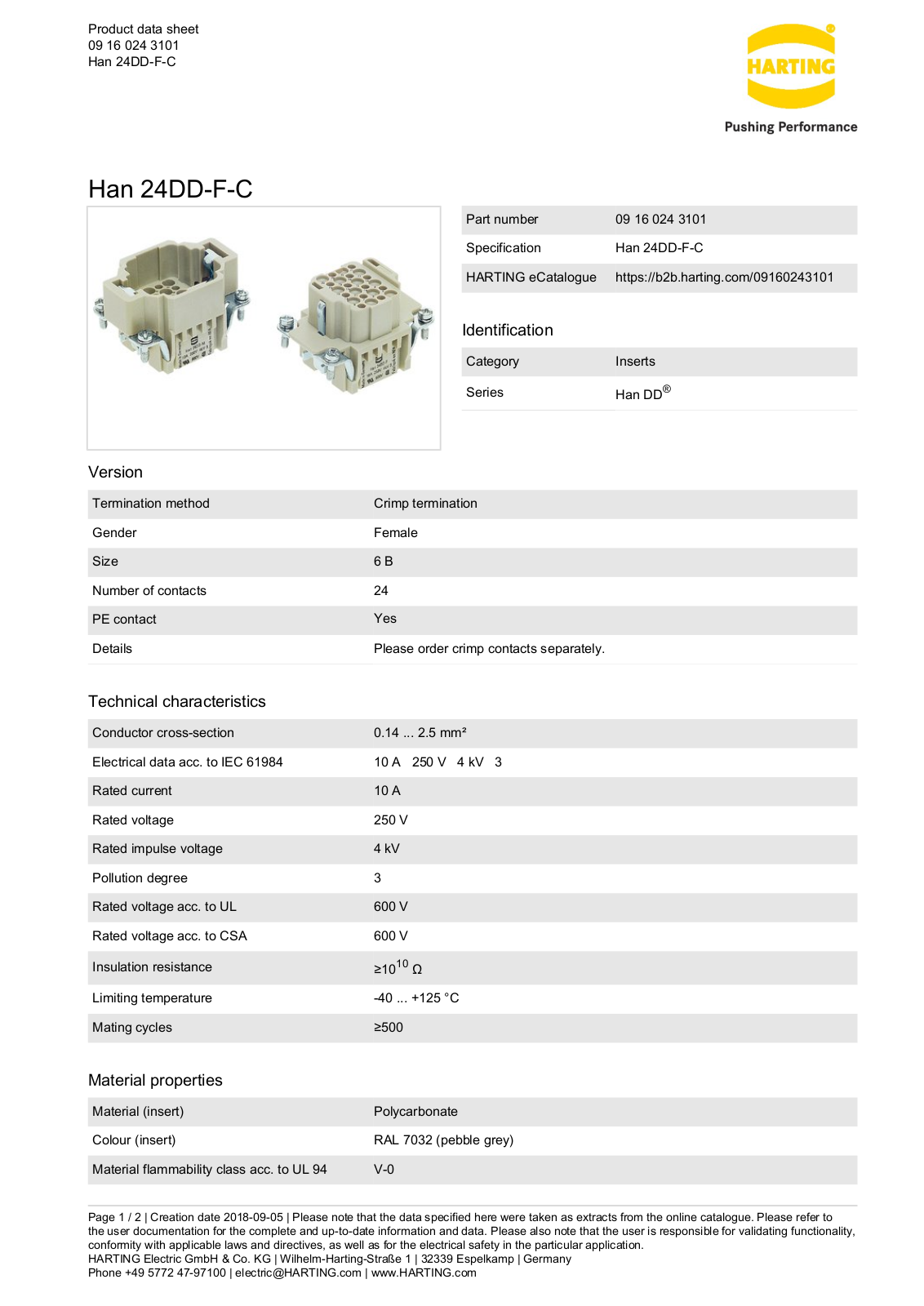 HARTING 09160243101 Datasheet - ManualMachine.com