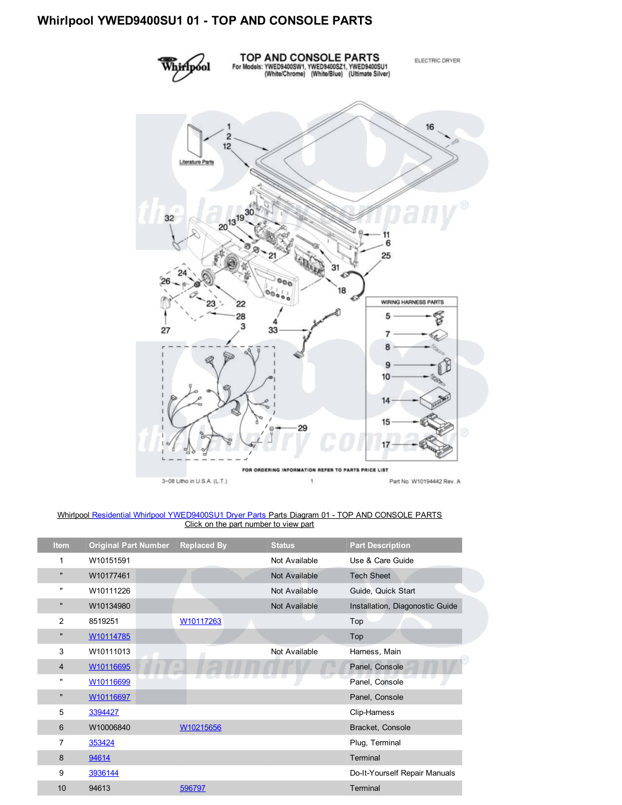 Whirlpool YWED9400SU1 Parts Diagram