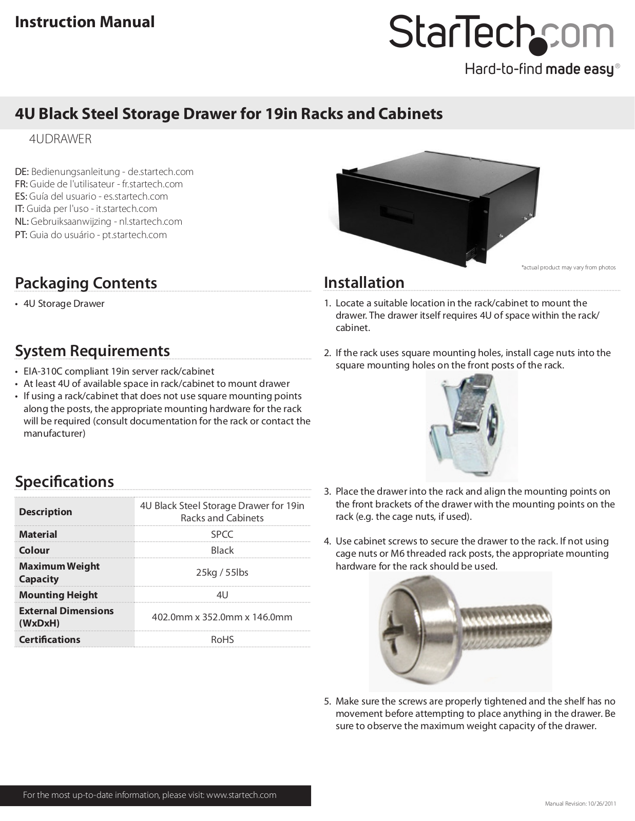 StarTech.com 4UDRAWER User Manual