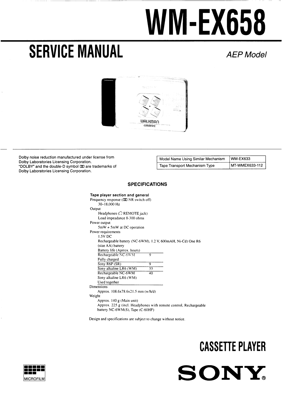 Sony WMEX-658 Service manual