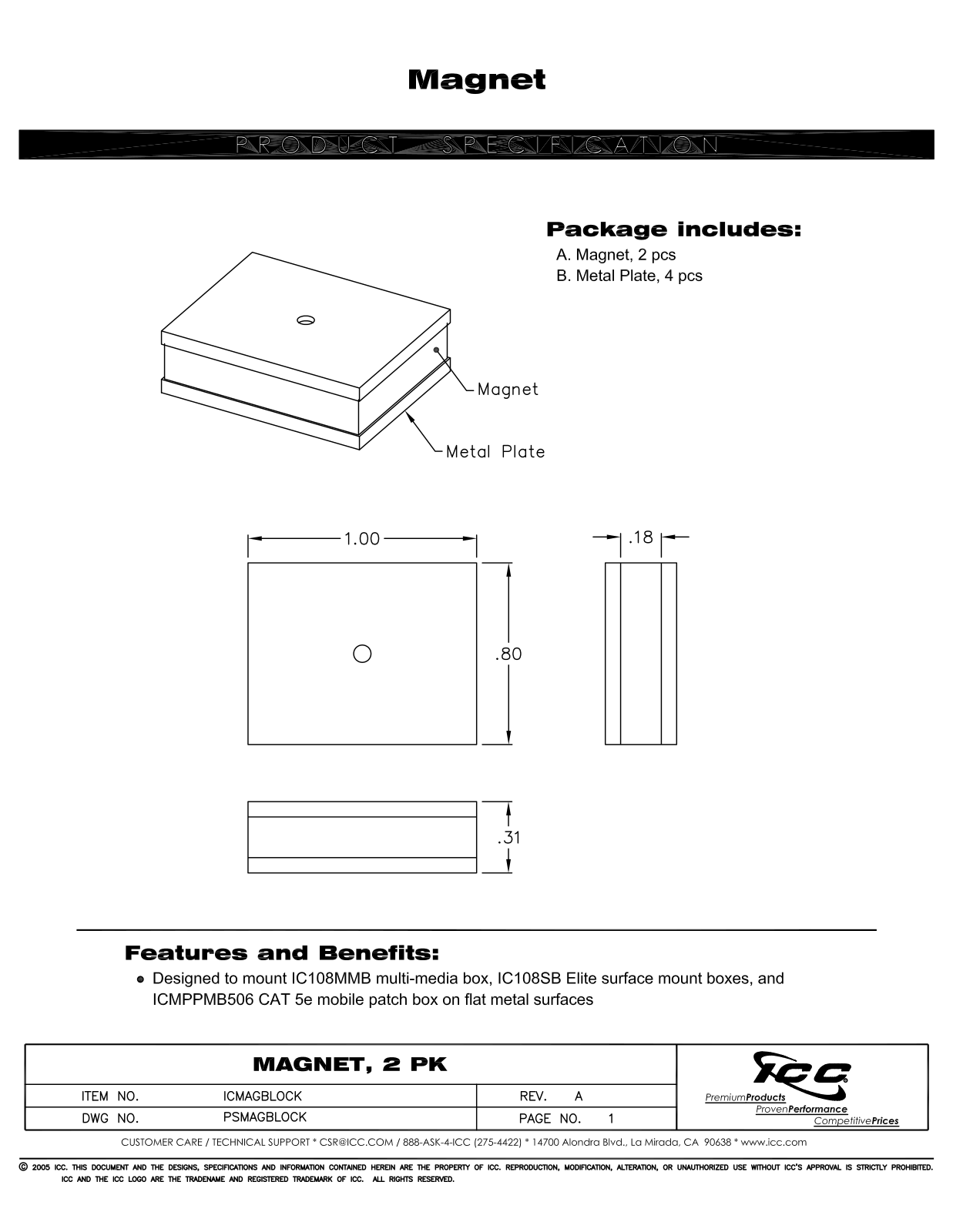 ICC ICMAGBLOCK Specsheet - ManualMachine.com