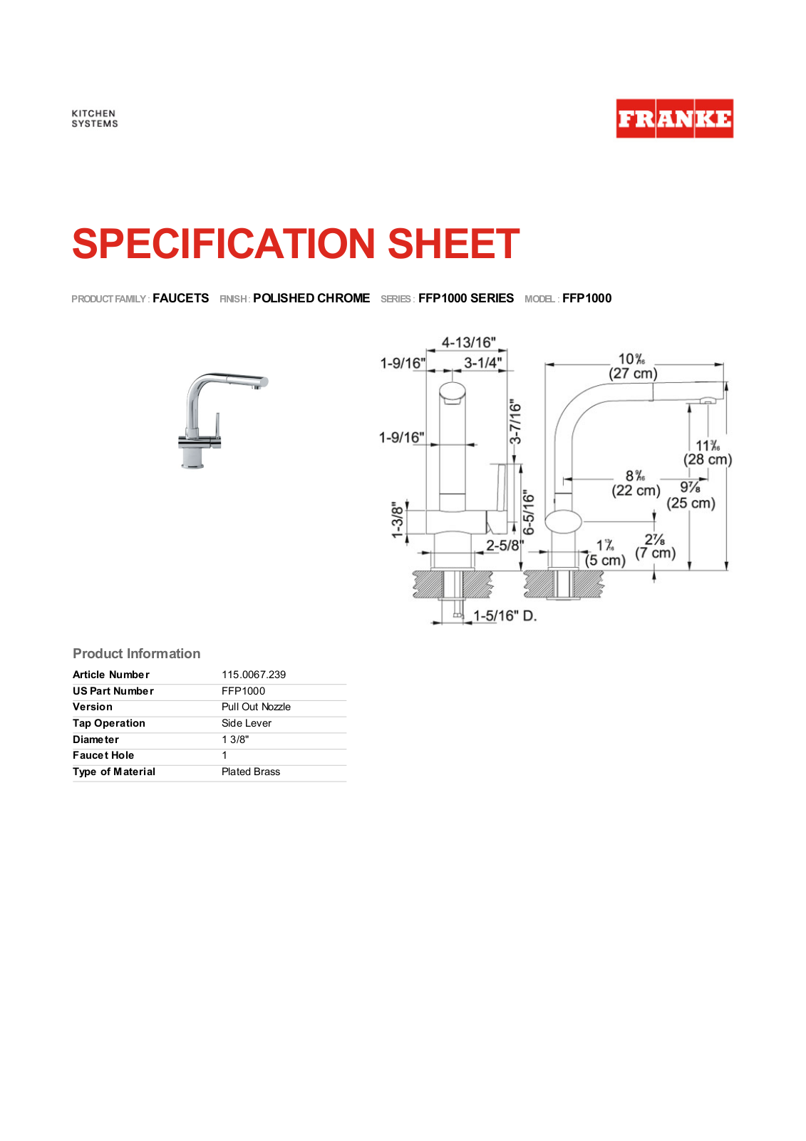 Franke Foodservice FFP1000 User Manual