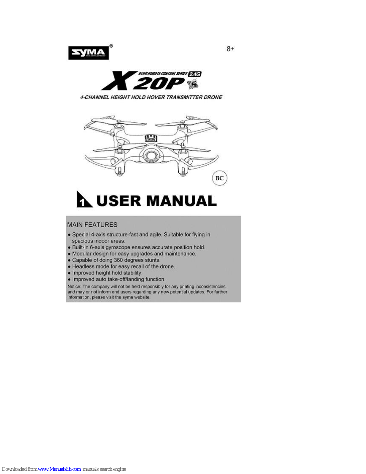 SYMA X20P User Manual