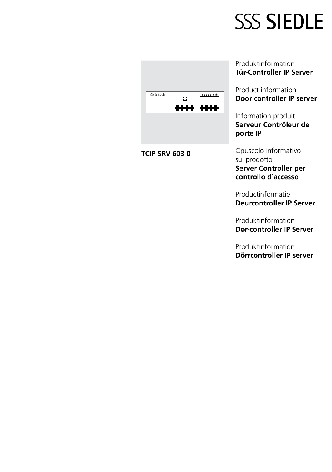 SSS Siedle TCIP SRV 603-0 Product Information