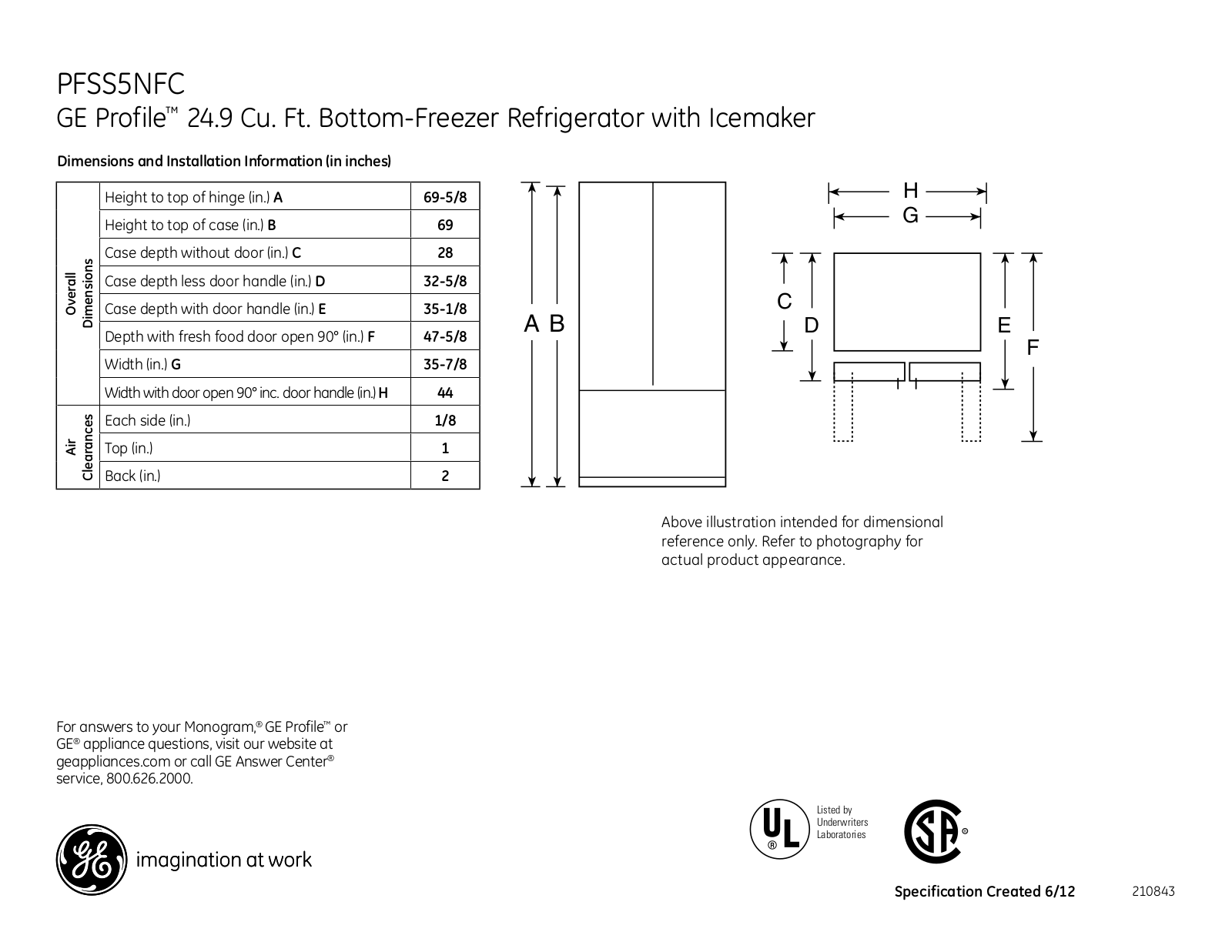 GE PFSS5NFC Specification