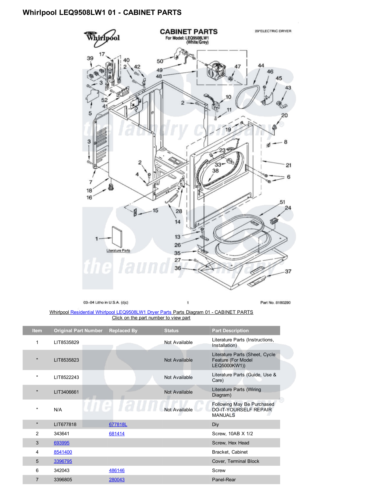 Whirlpool LEQ9508LW1 Parts Diagram