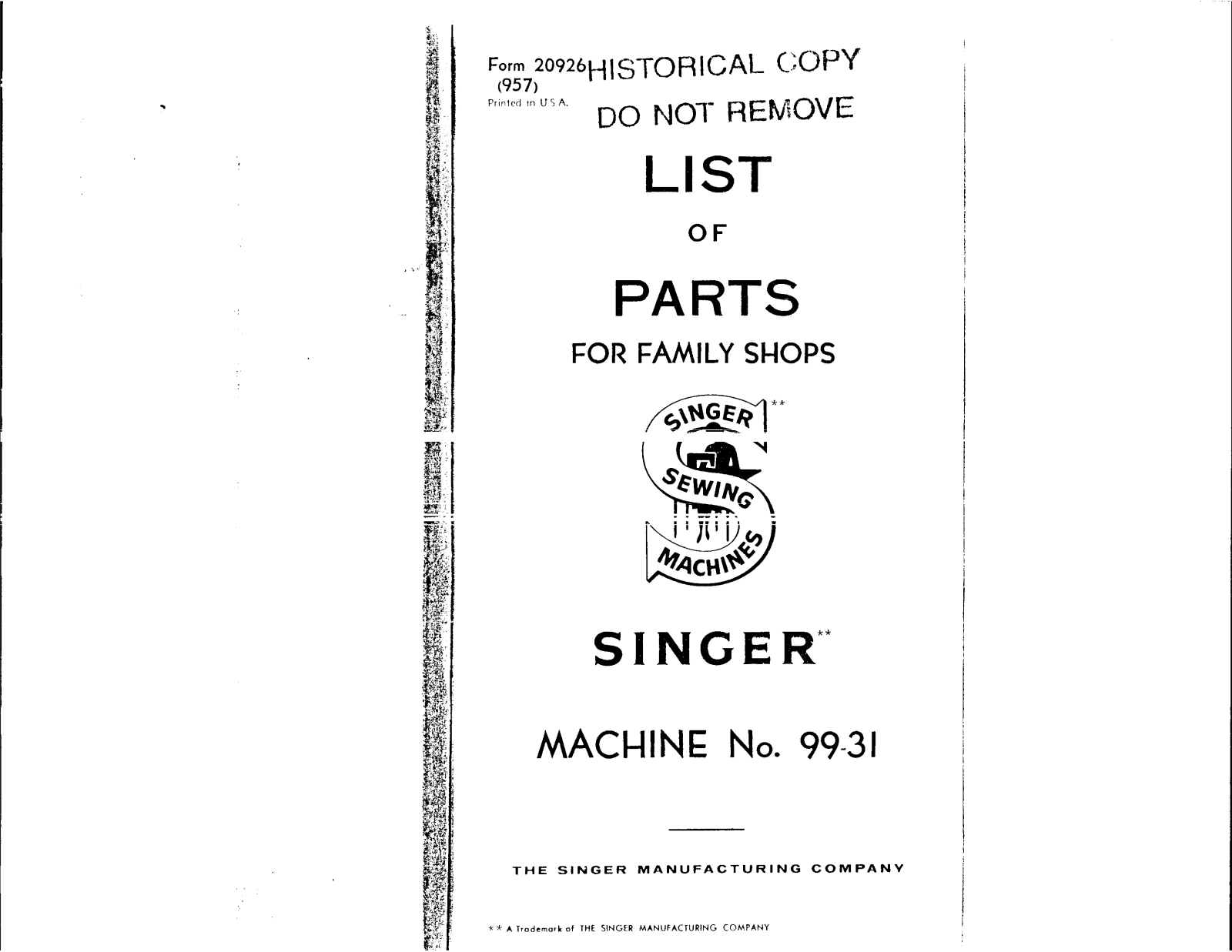 Singer 99-31 User Manual