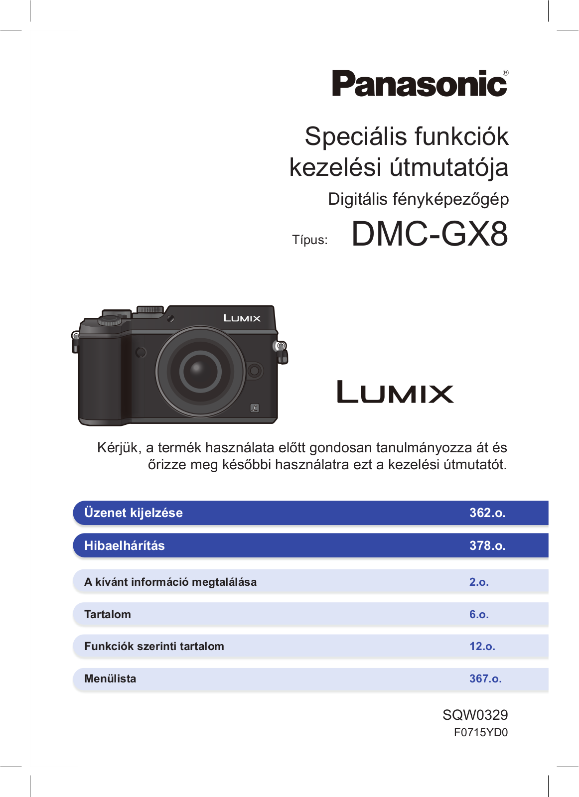 Panasonic DMC-GX8, DMC-GX8K Operating Instructions