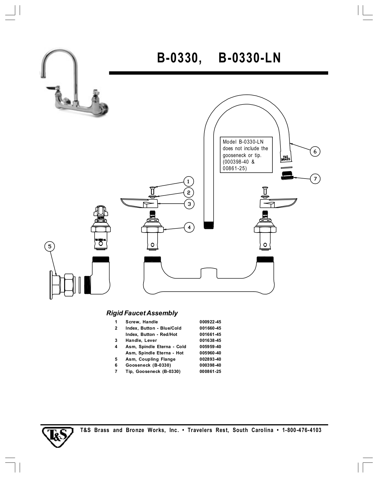 T & S Brass & Bronze Works B-0330 Part Manual