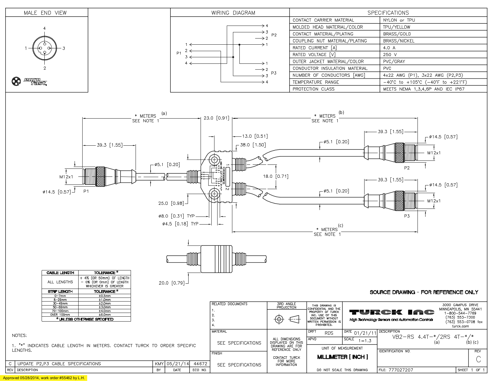 Turck VB2-RS4.4T-1/2RS4T-0.30.3 Specification Sheet