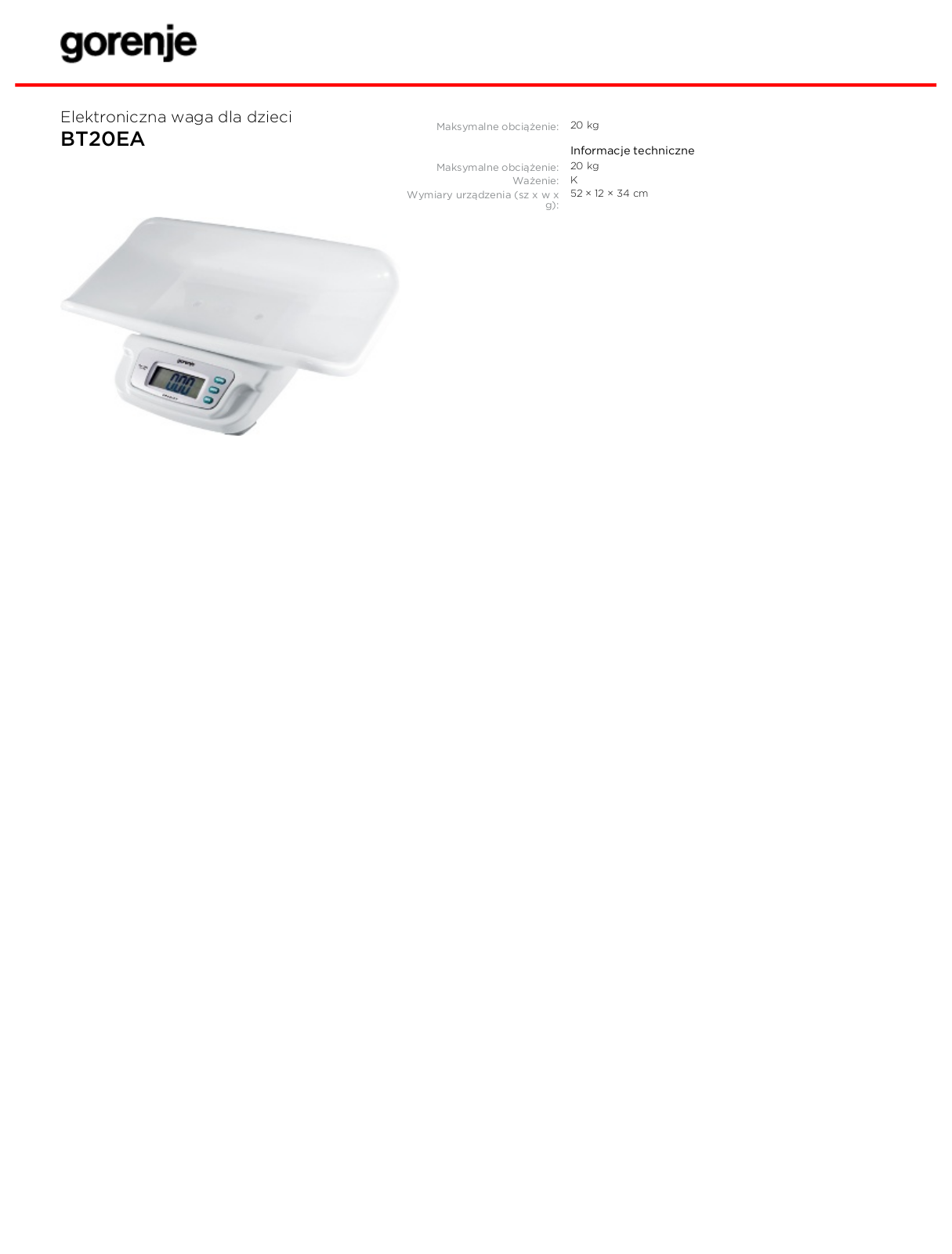 Gorenje BT20EA DATASHEET