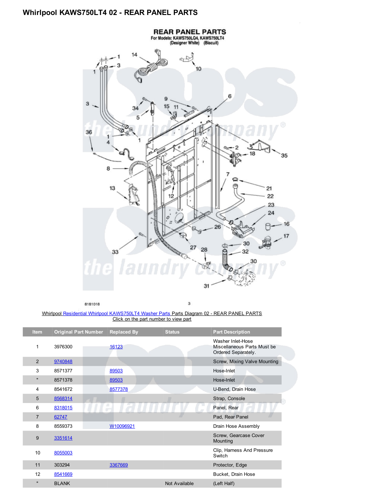 Whirlpool KAWS750LT4 Parts Diagram