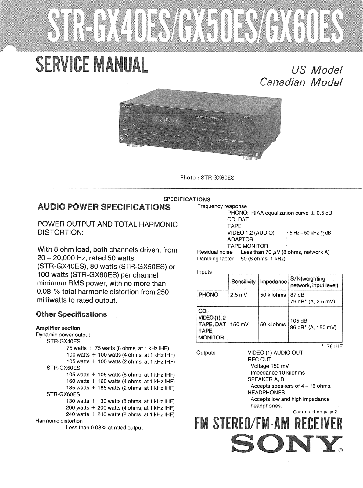 Sony STRGX-40-ES Service manual