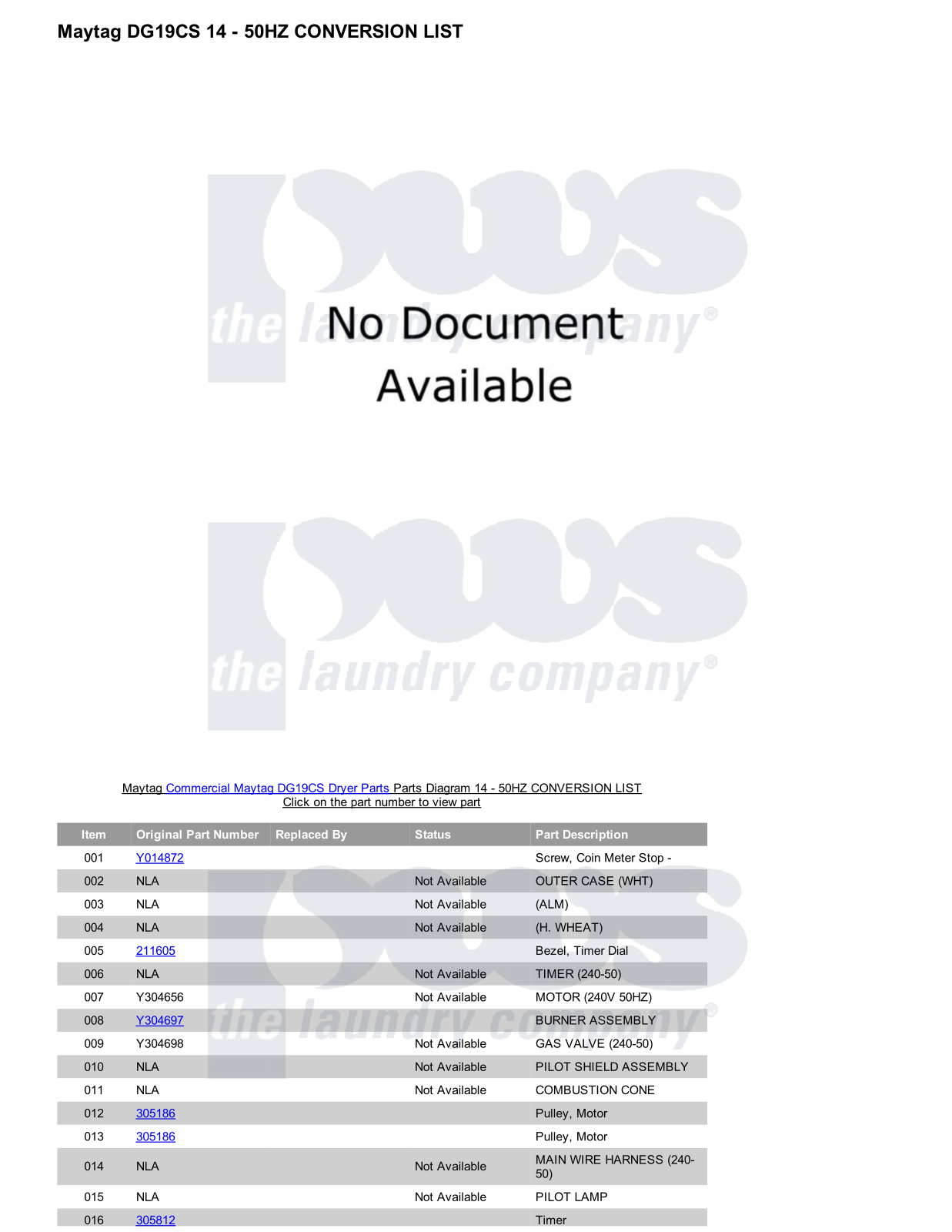 Maytag DG19CS Parts Diagram