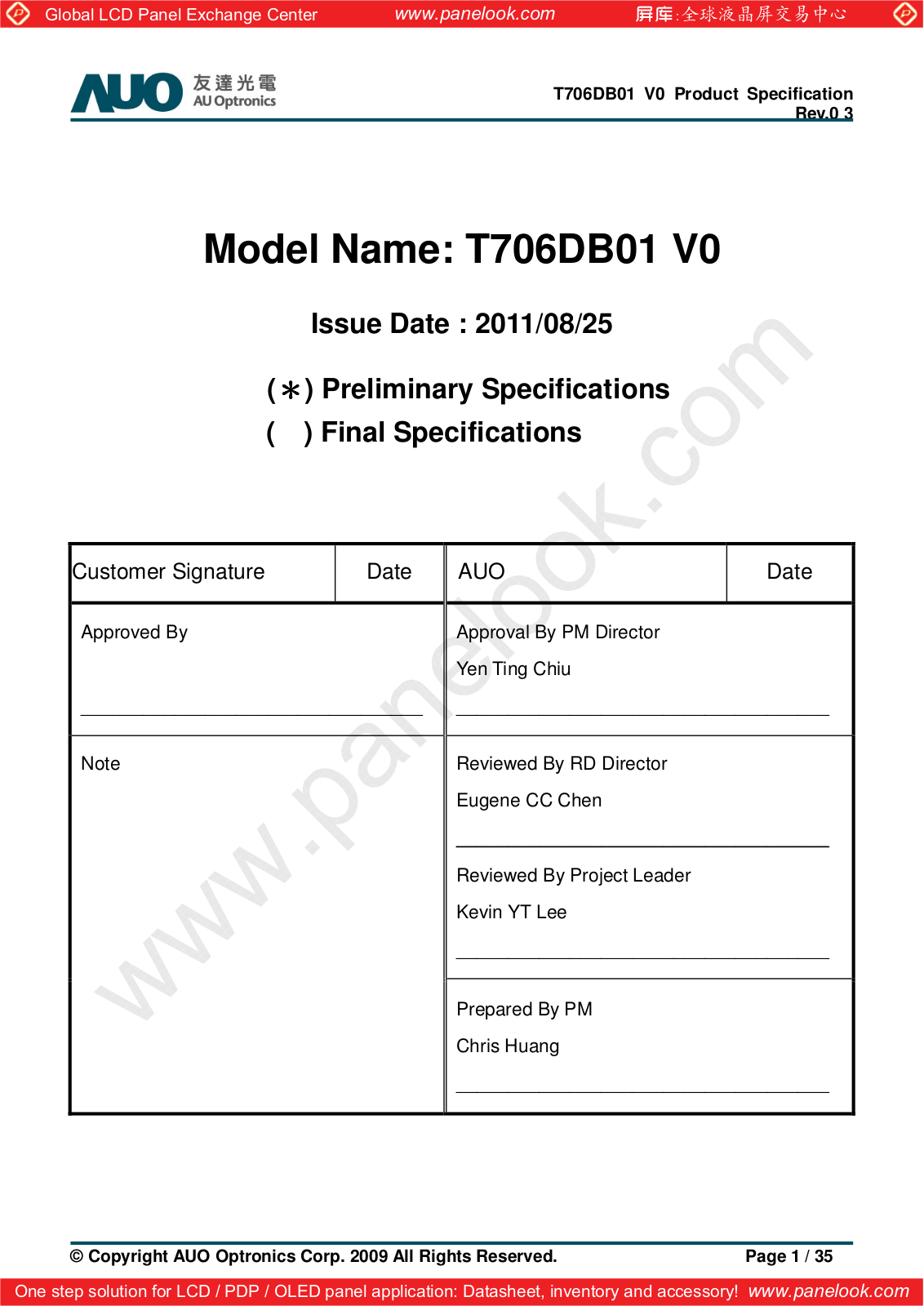 AUO T706DB01 V0 Specification - ManualMachine.com