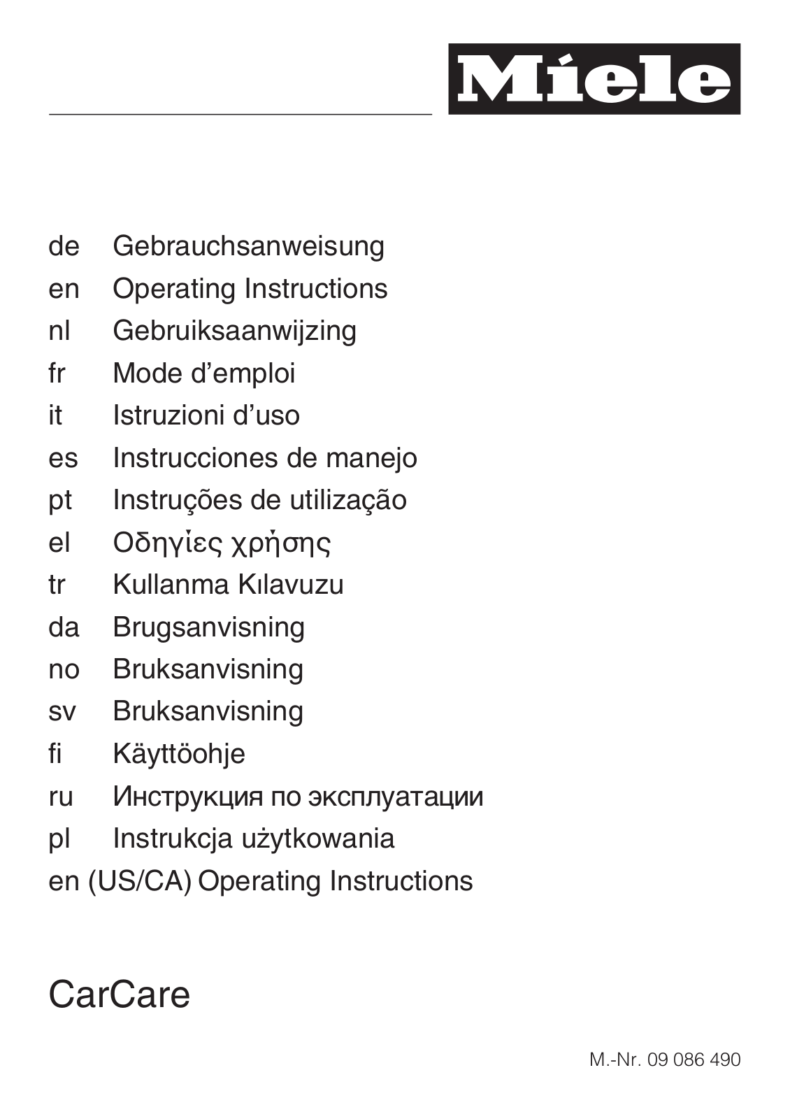 Miele CarCare Operating instructions