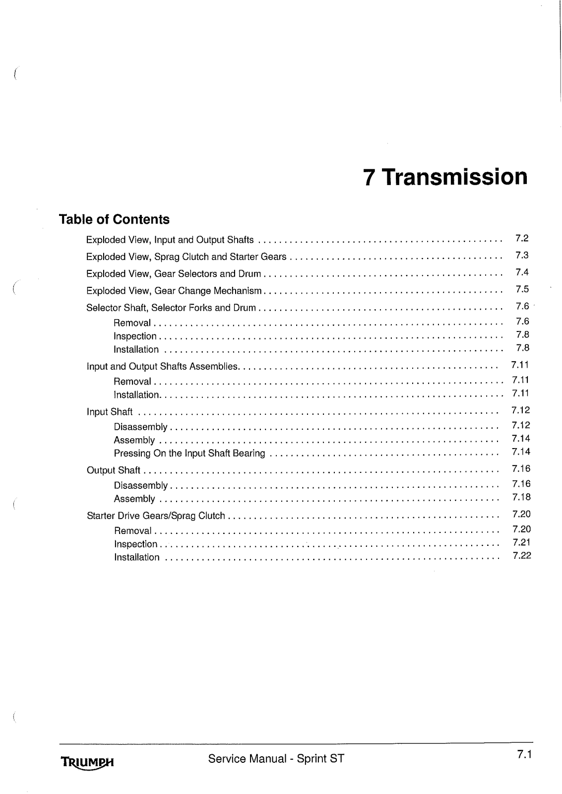 TRIUMPH Sprint St Service Repair Manual 7.1 7.22 Transmission