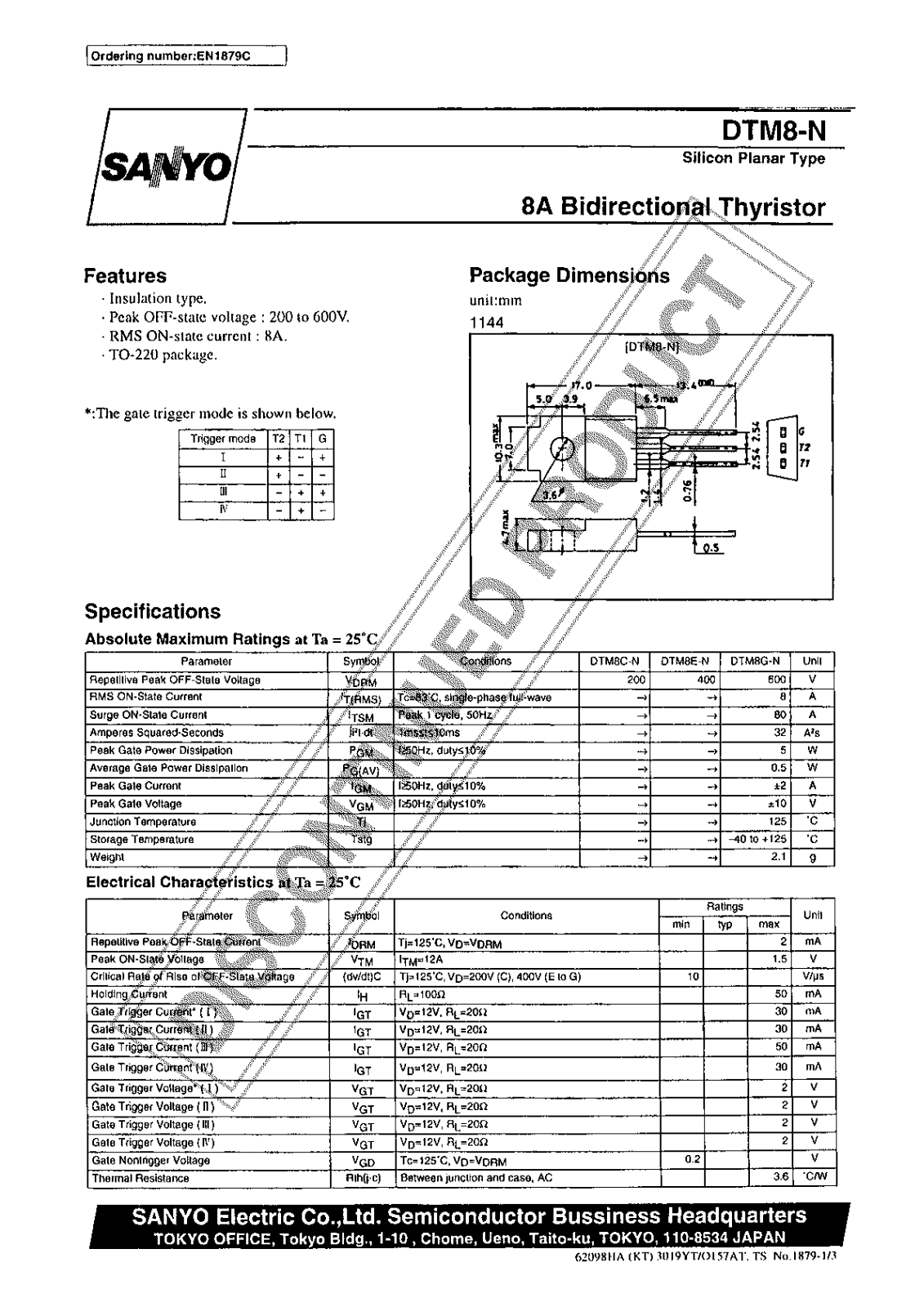 Sanyo DTM8-N Specifications