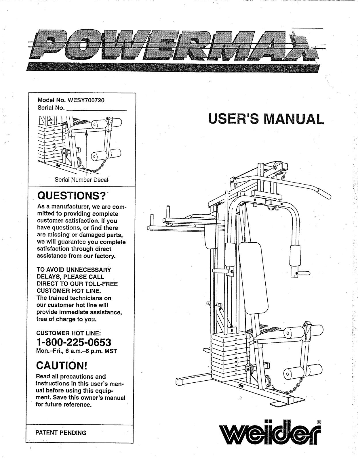 Weider POWERMAX Owner's Manual