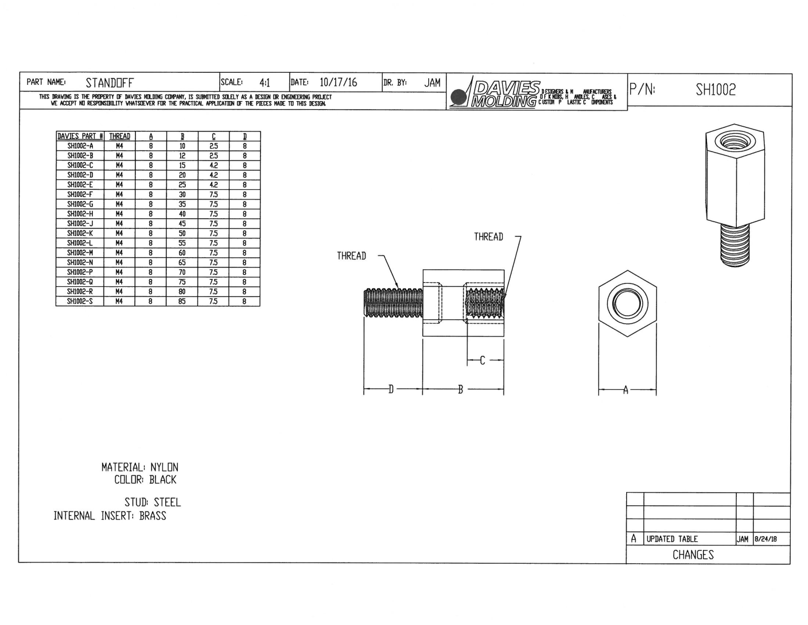 Davies Molding SH1002 Dimensional Sheet