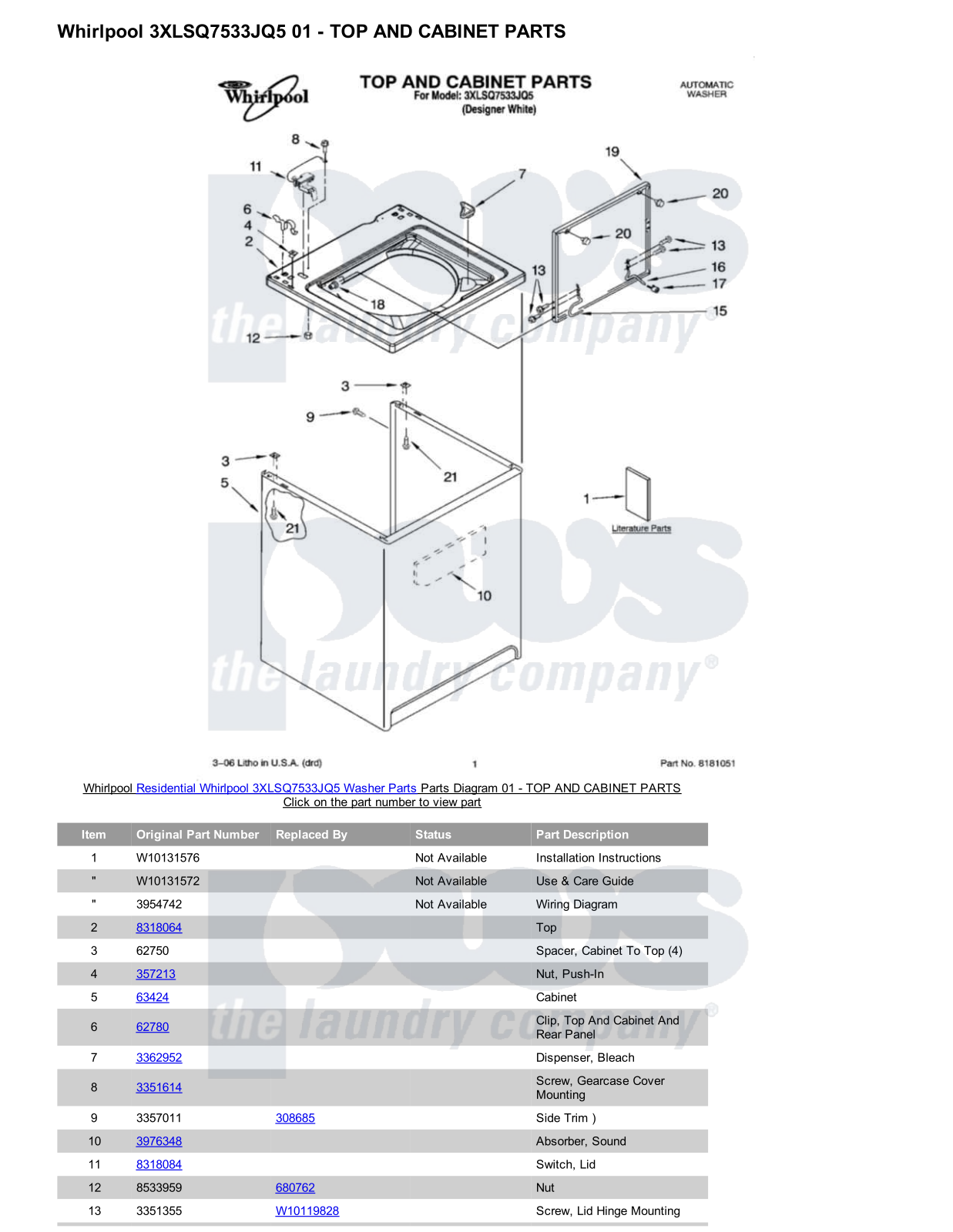 Whirlpool 3XLSQ7533JQ5 Parts Diagram