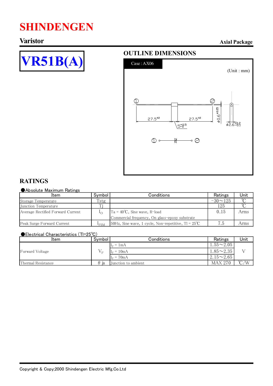 Shindengen Electric Manufacturing Company Ltd VR-51B-A Datasheet