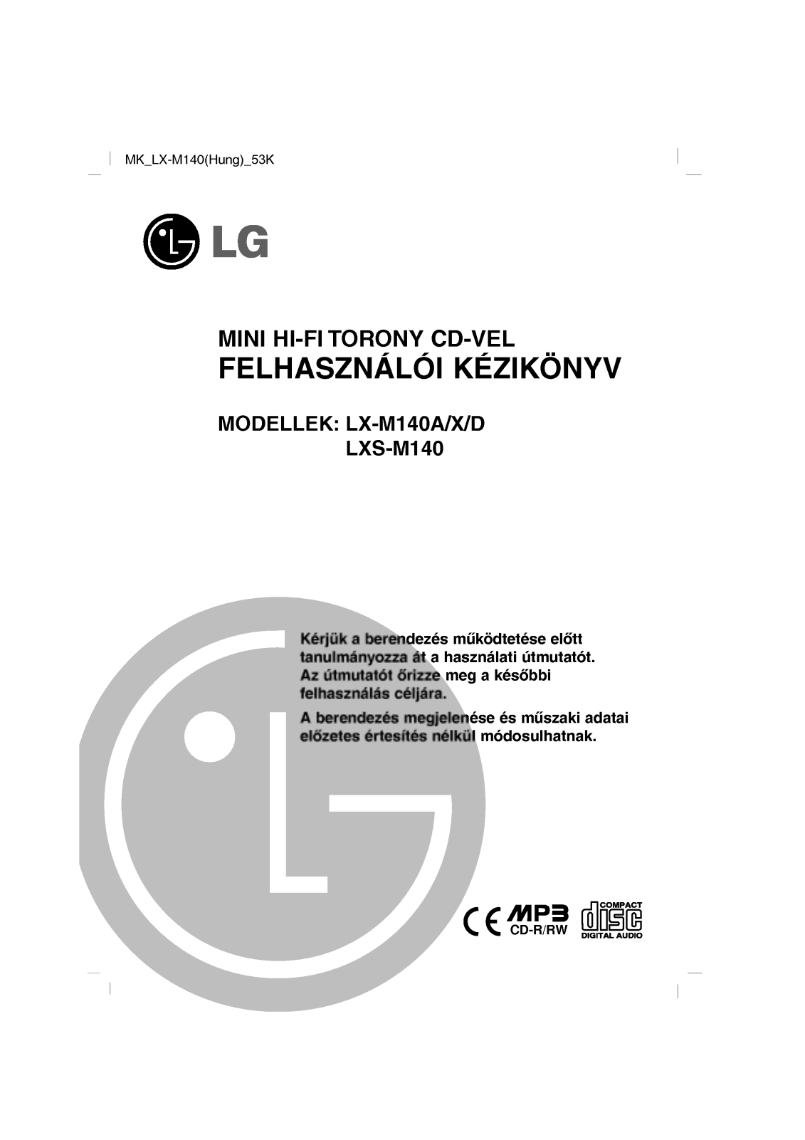 LG LX-M140D User manual