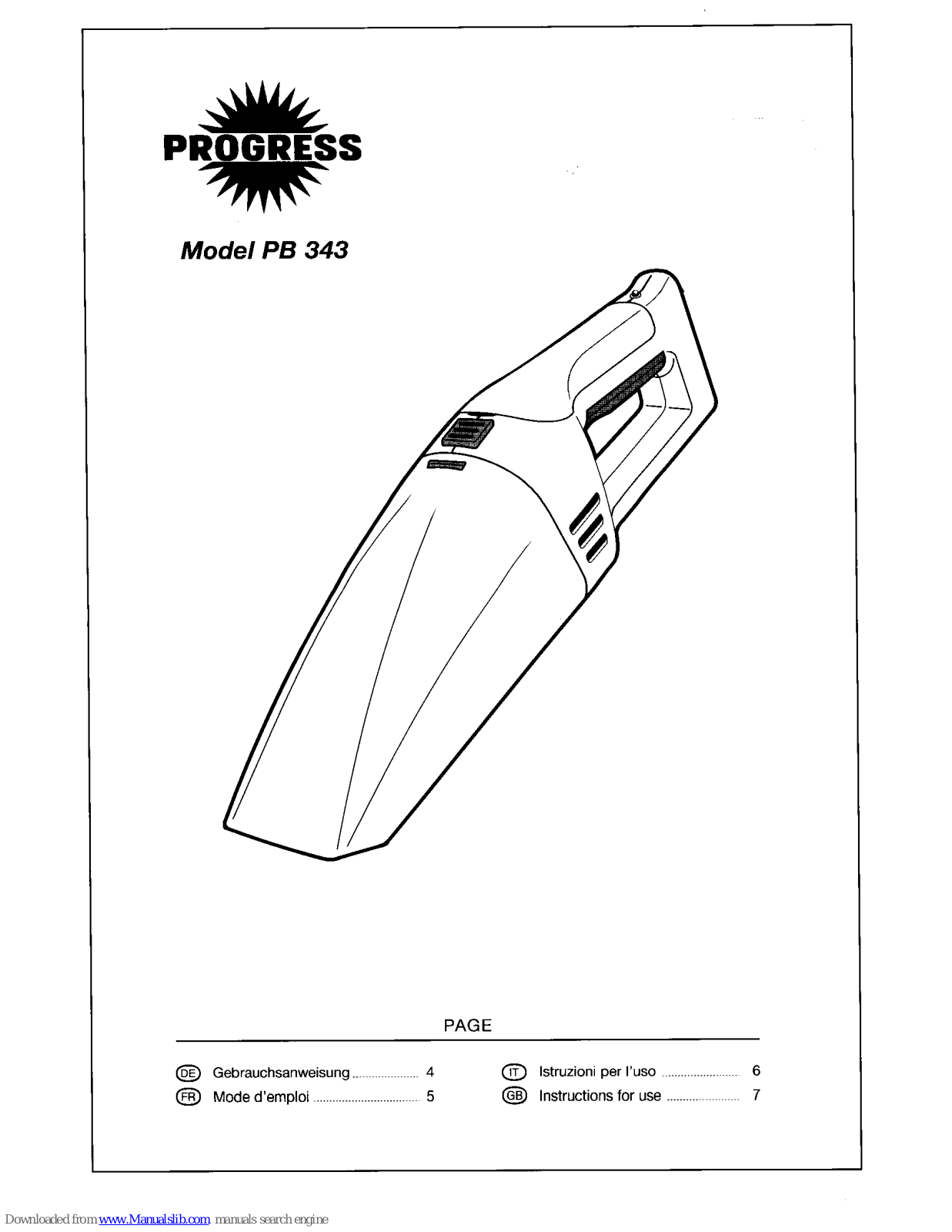 Progress UB143, UB143B, AHB03, PB343 Instructions For Use Manual