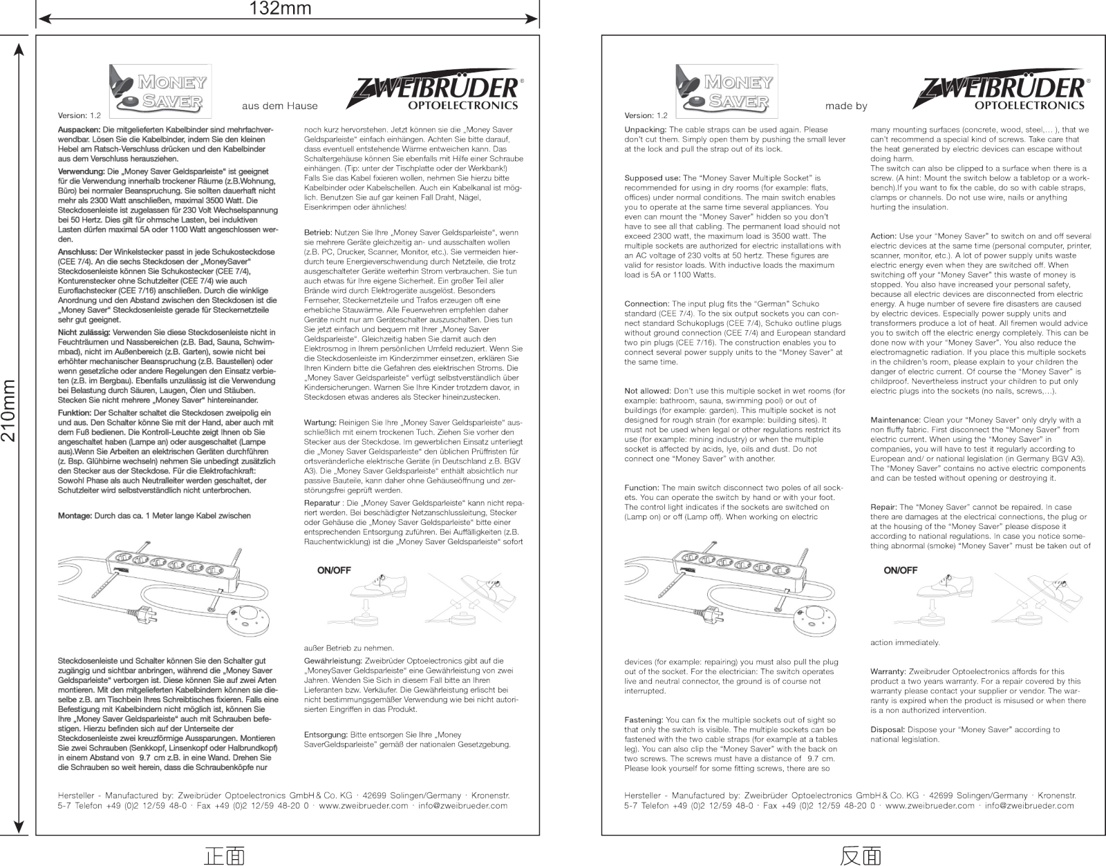 Zweibrüder Money Saver Operation Manual