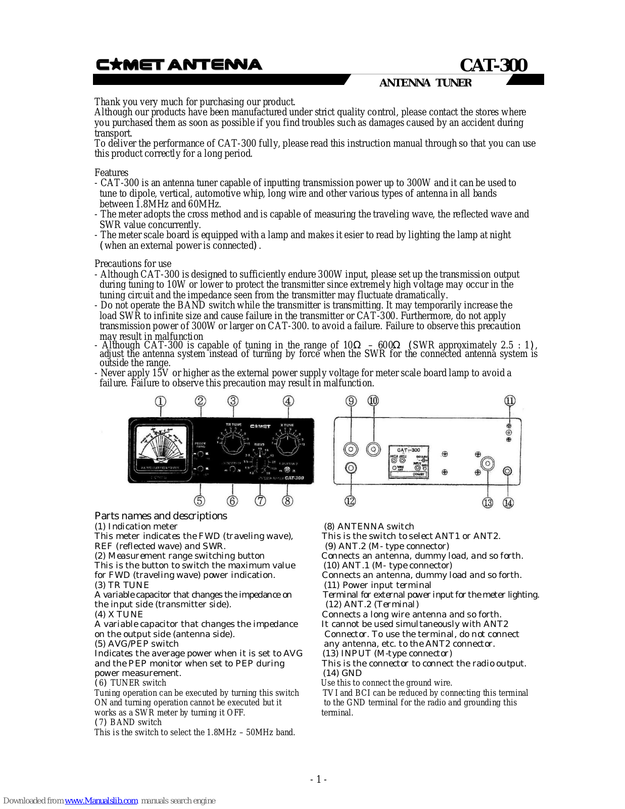 Comet CAT-300 Instructions Manual