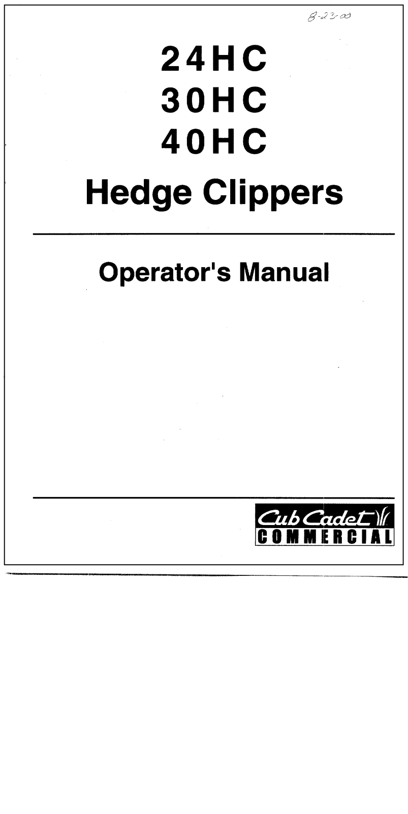 cub cadet 40HC, 30HC, 24HC operators Manual