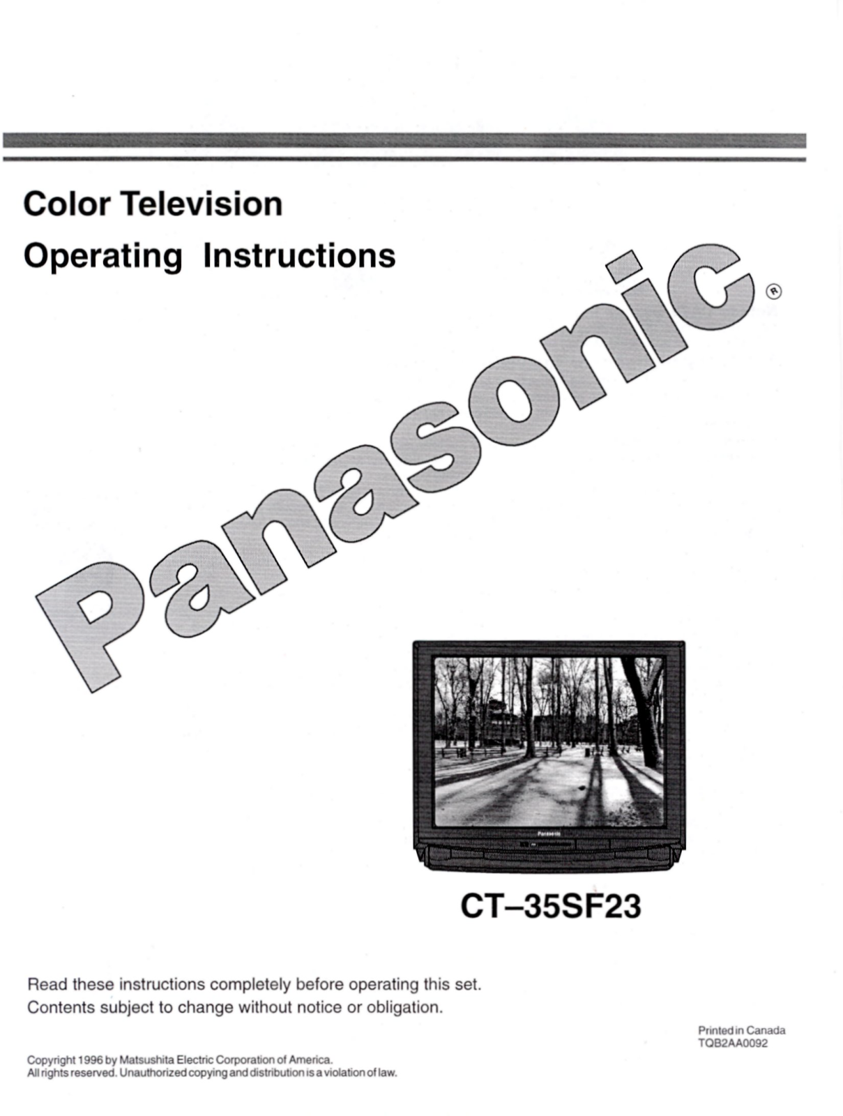 Panasonic ct-35sf23 Operation Manual