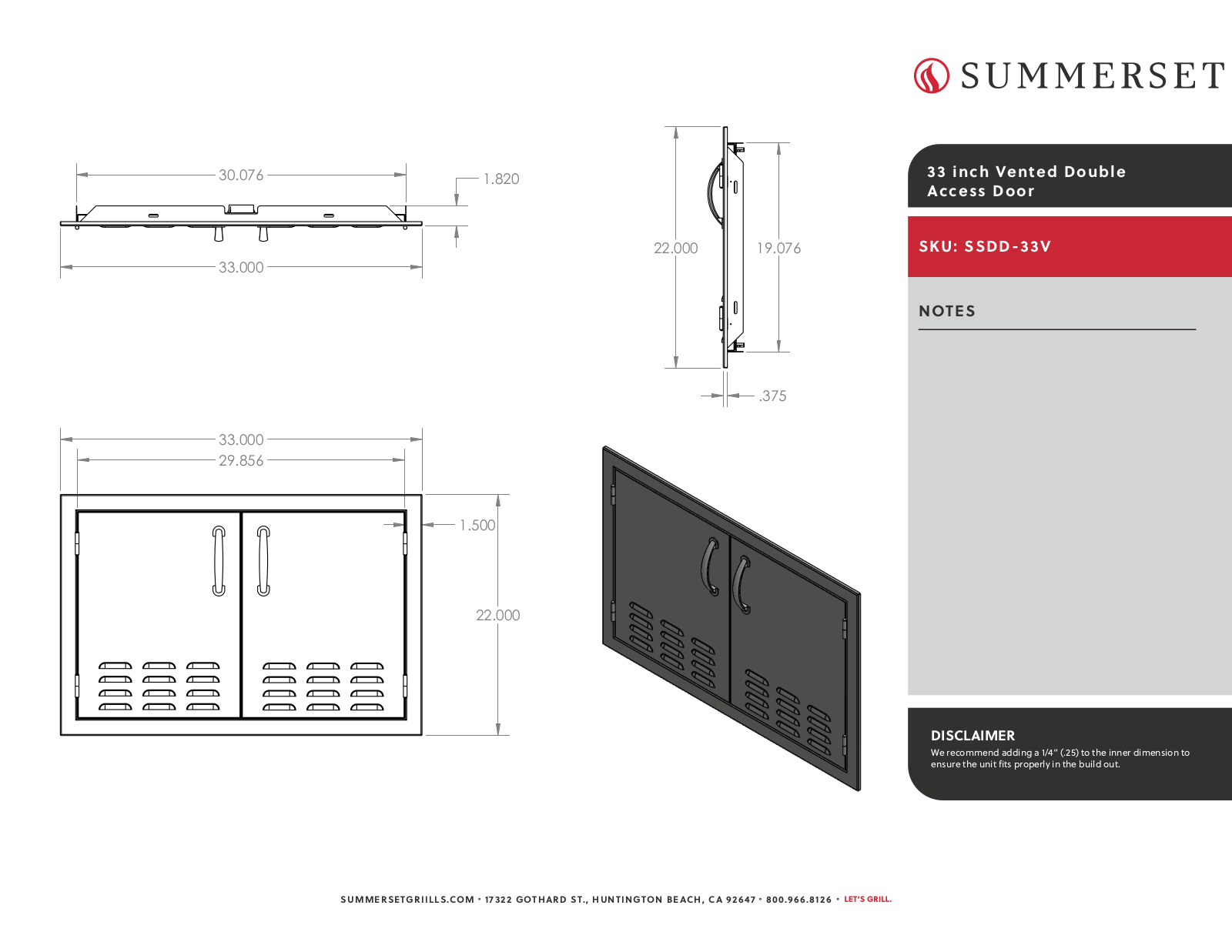 Summerset SSDD-33V Line Drawing - ManualMachine.com