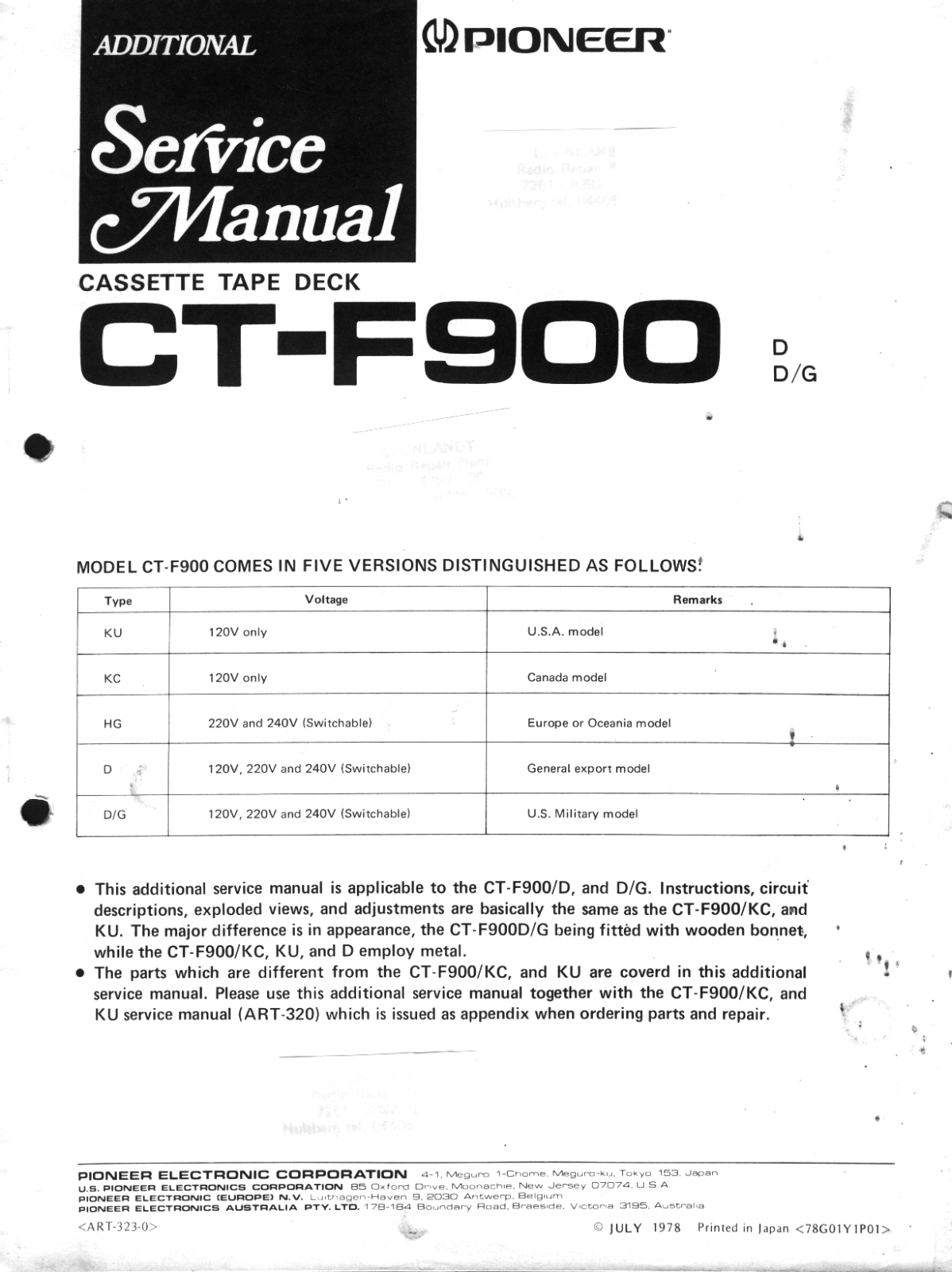 Pioneer CTF-900 Service manual