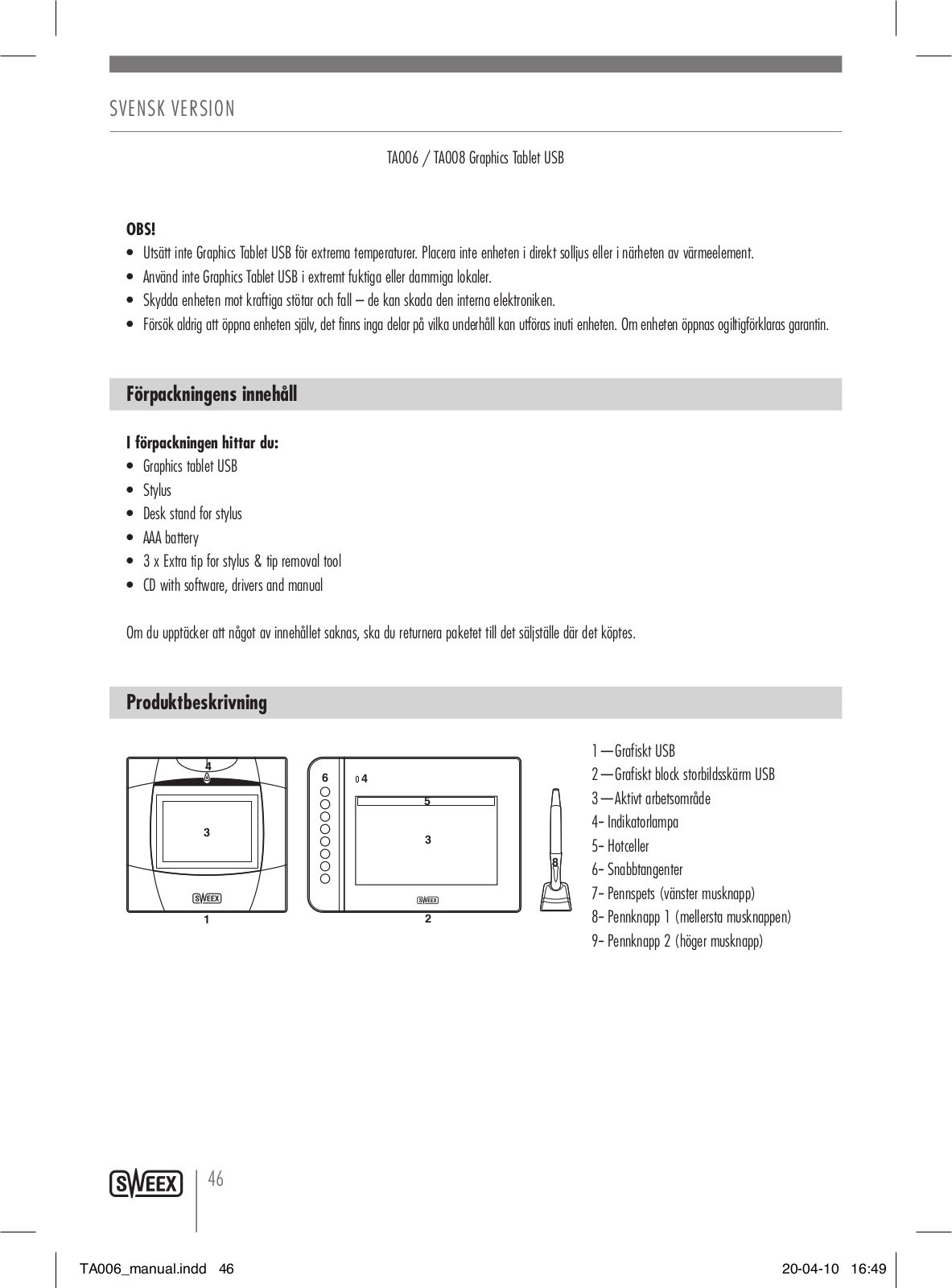 Sweex TA006, TA008 User Manual