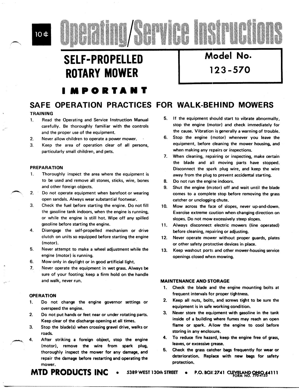 MTD 123-570 User Manual