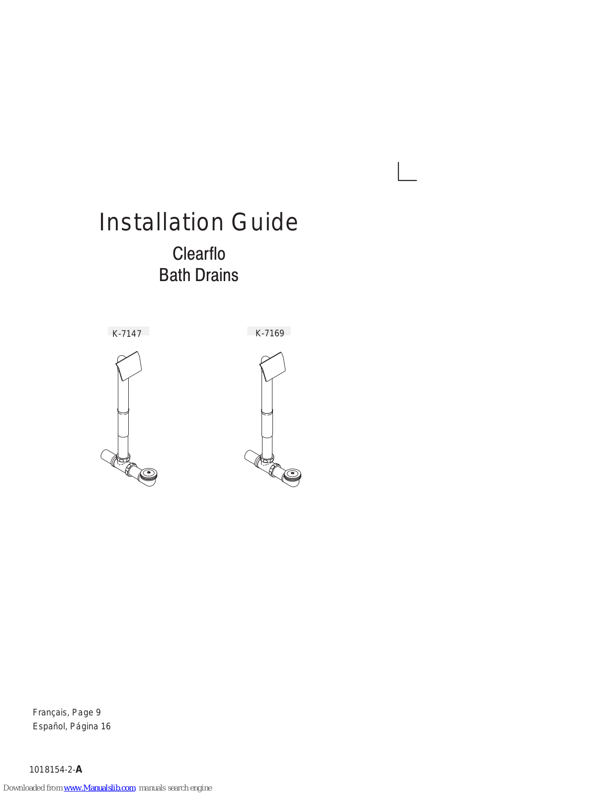 Kohler K-7147, K-7169 Installation Manual