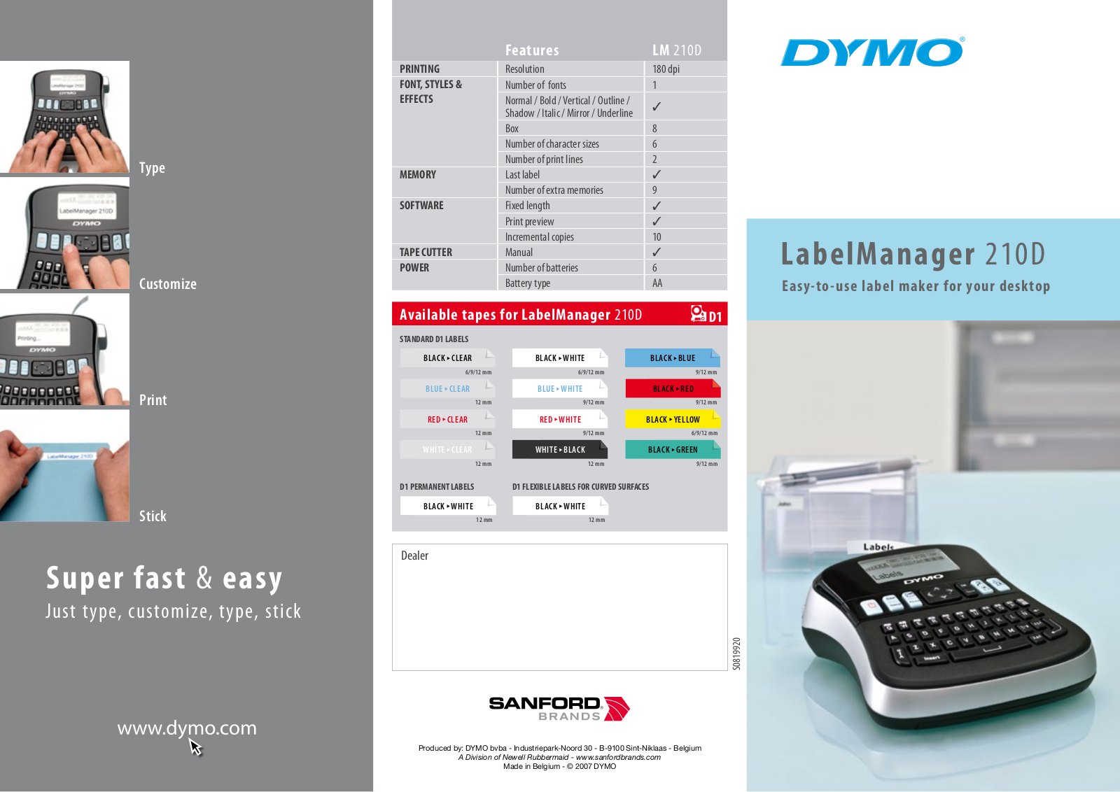 Dymo S0784440 Product Data Sheet