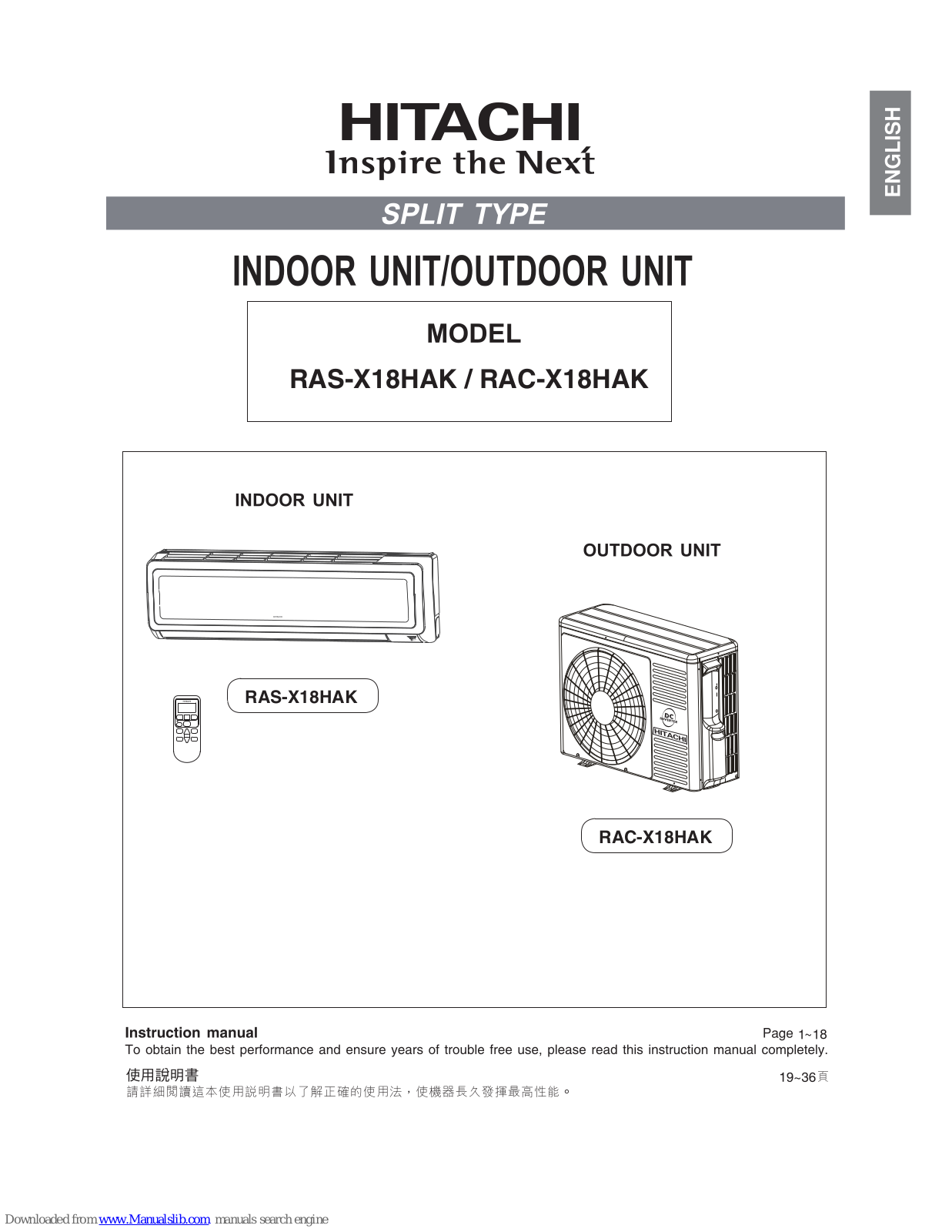 Hitachi RAS-X18HAK, RAC-X18HAK Instruction Manual