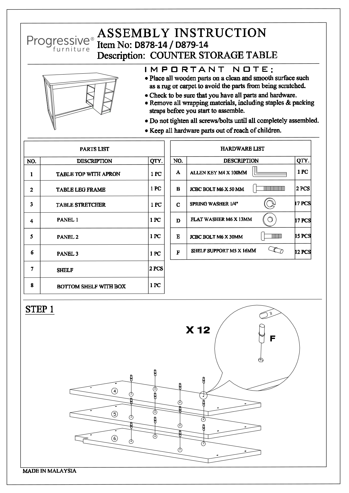 Progressive Furniture D87914 Assembly Guide