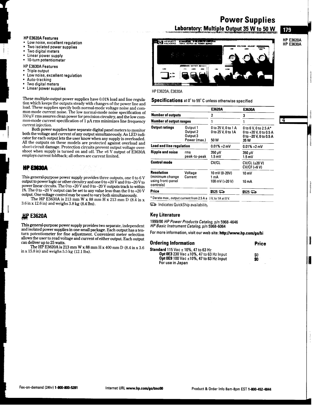 Agilent E3620A Specifications Sheet