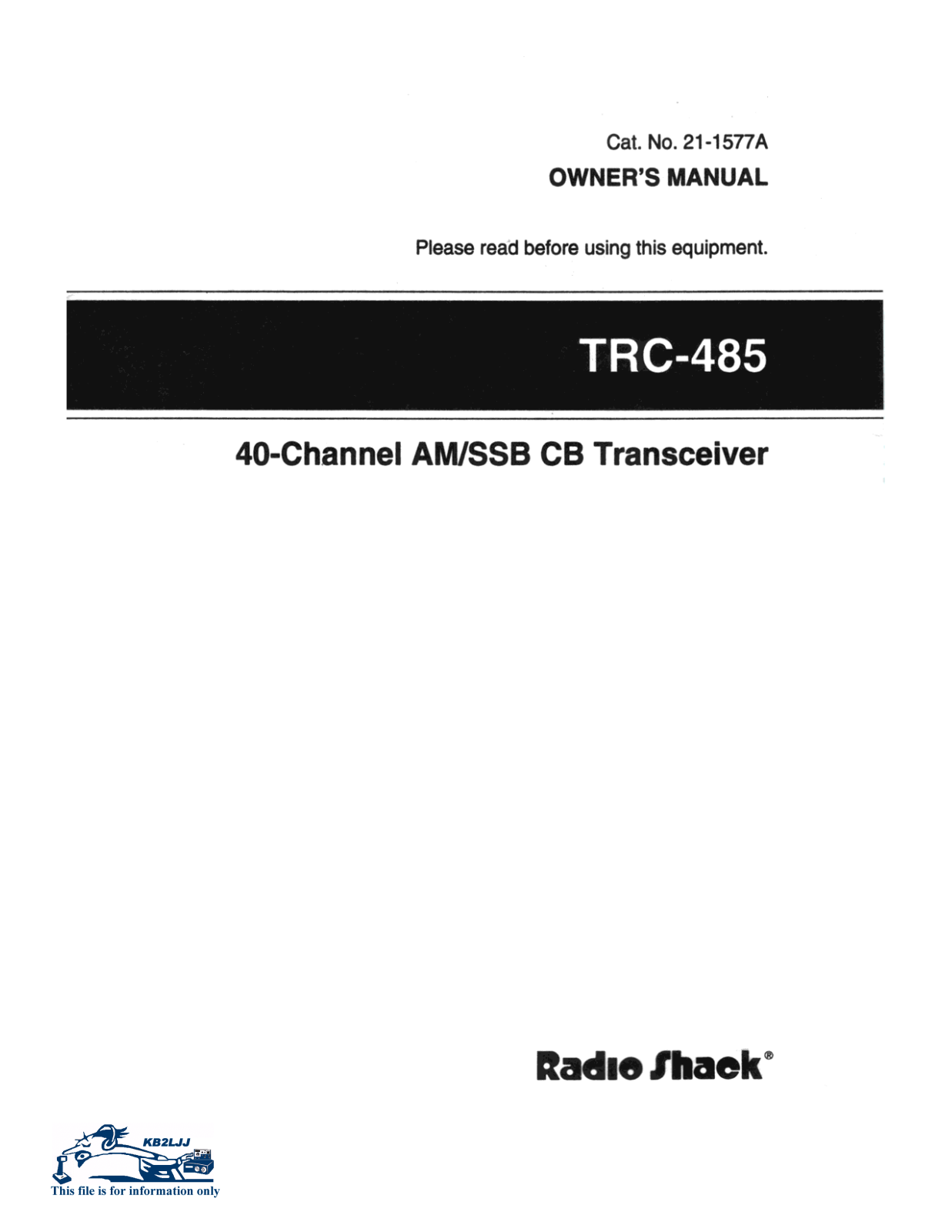 RadioShack TRC-485 Owners Manual
