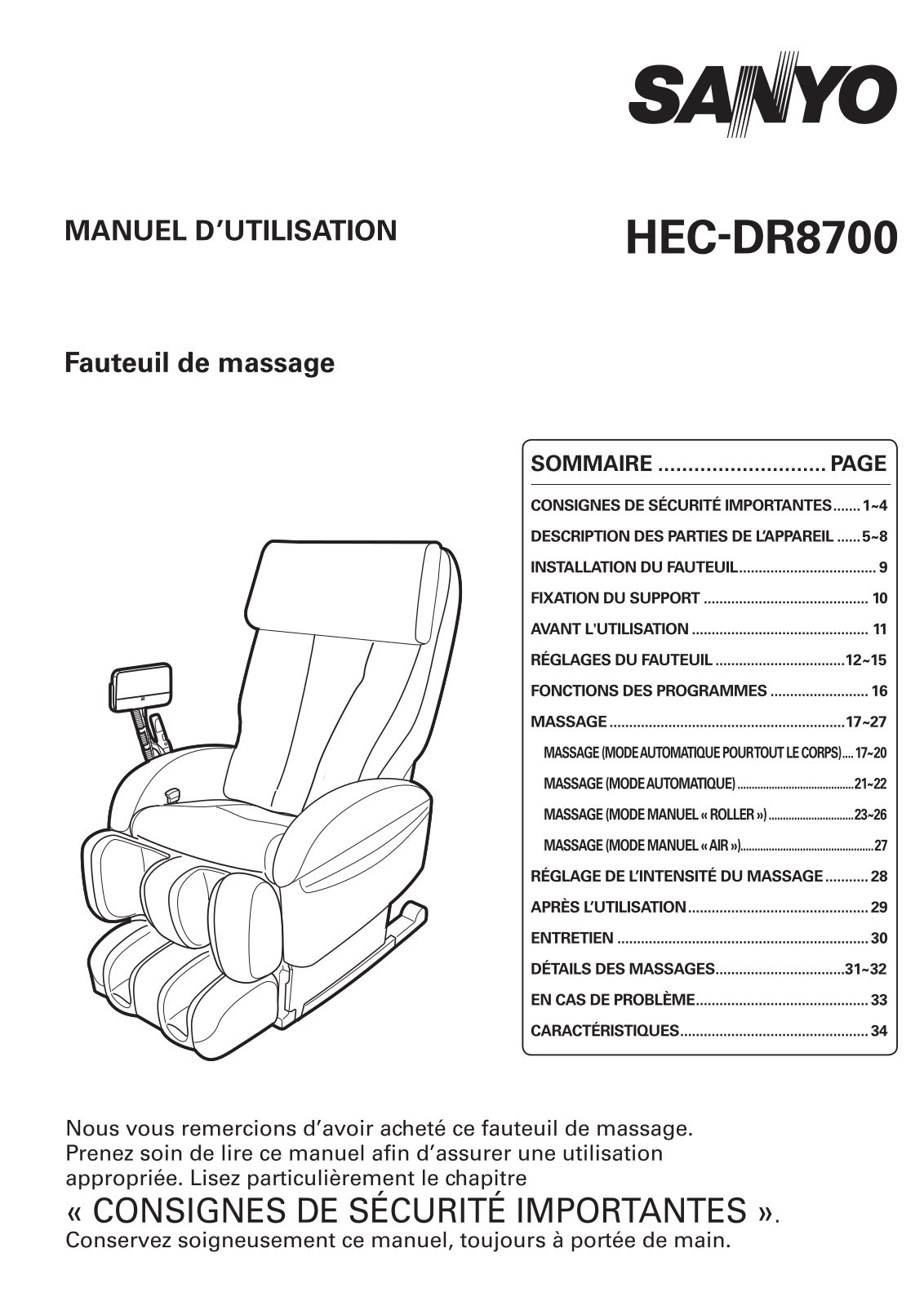 SANYO HEC-DR8700K User Manual