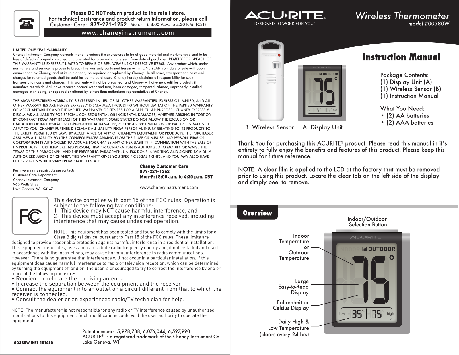 Acu-Rite 00380W User Manual