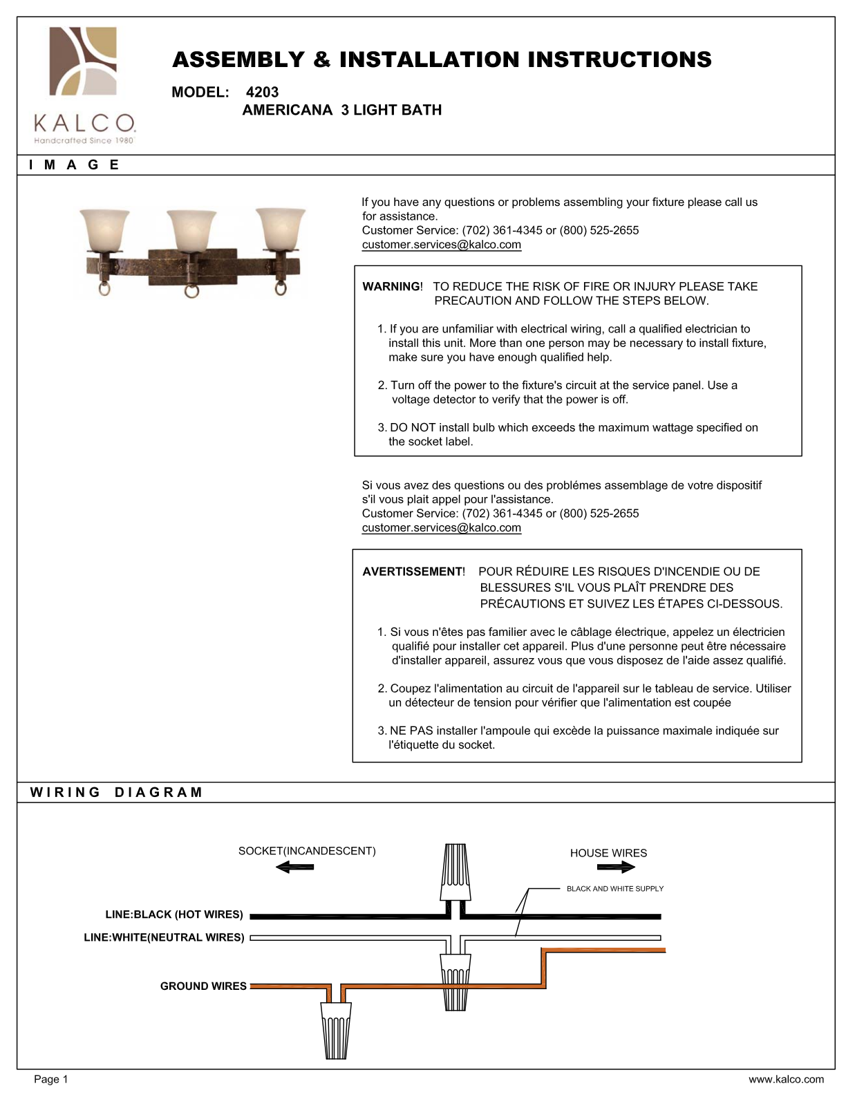 Kalco 4203FC1350, 4203CI1577, 4203BPS02, 4203BPS01, 4203BNS01 User Manual