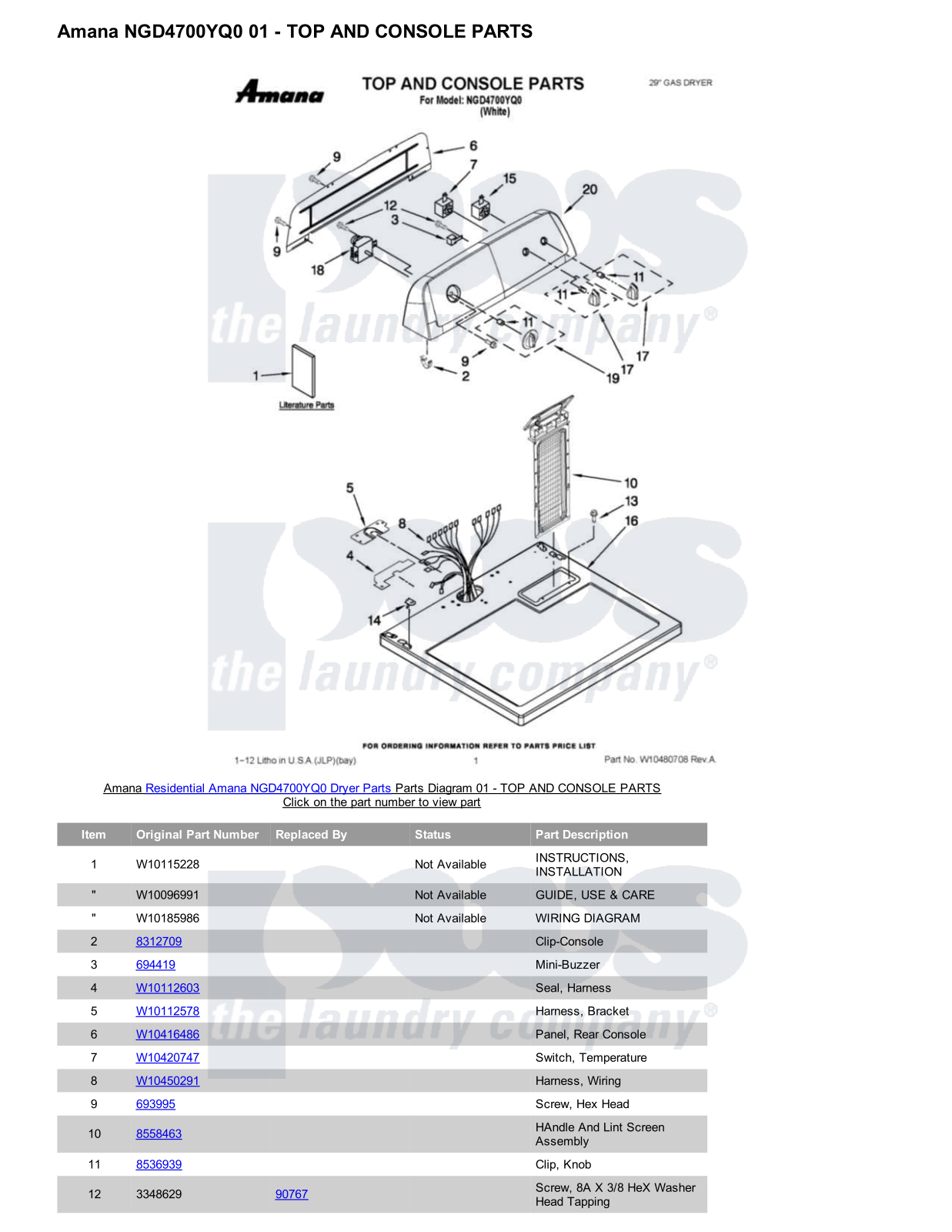 Amana NGD4700YQ0 Parts Diagram