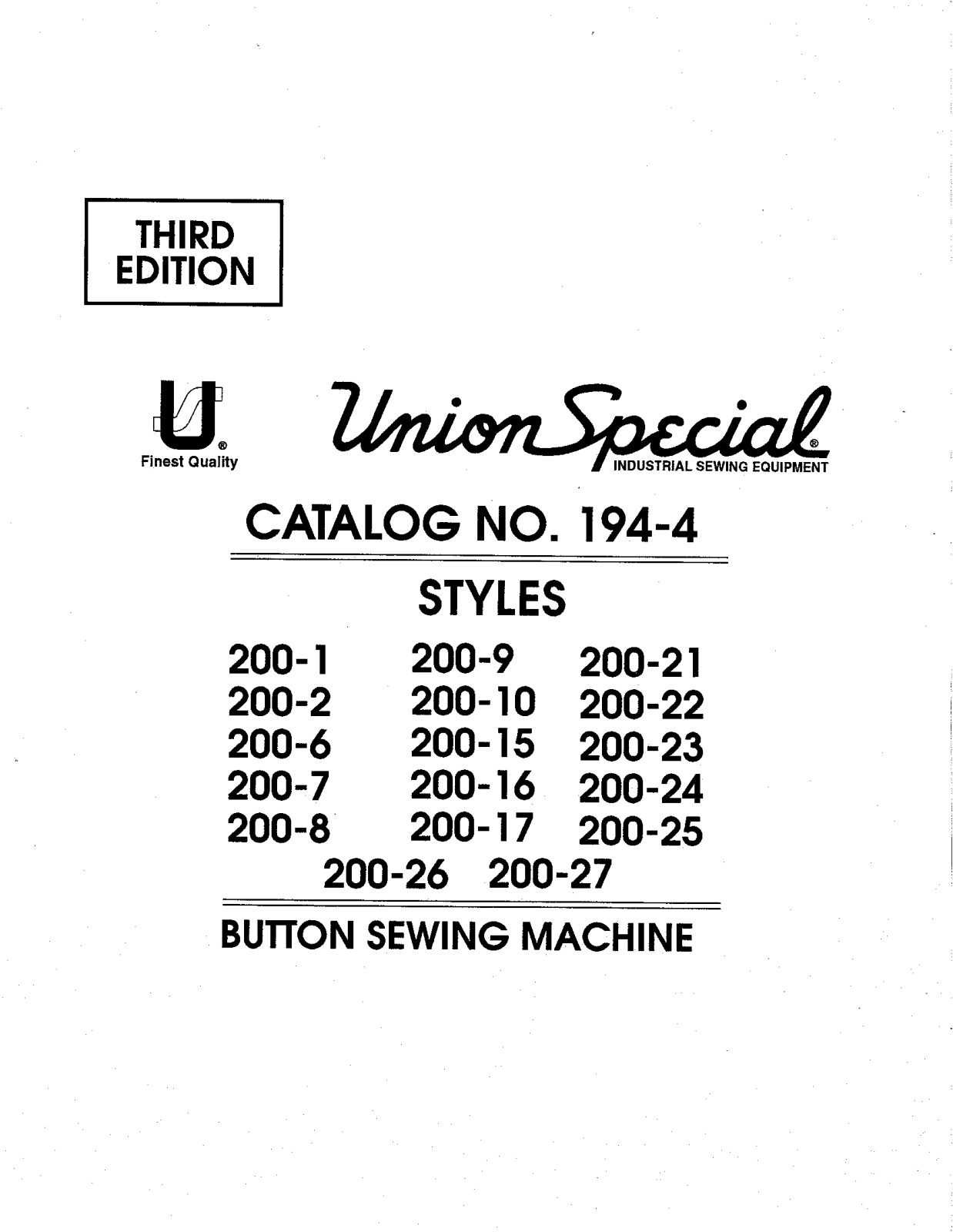 Union Special 200-1, 200-10, 200-15, 200-16, 200-17 Parts List
